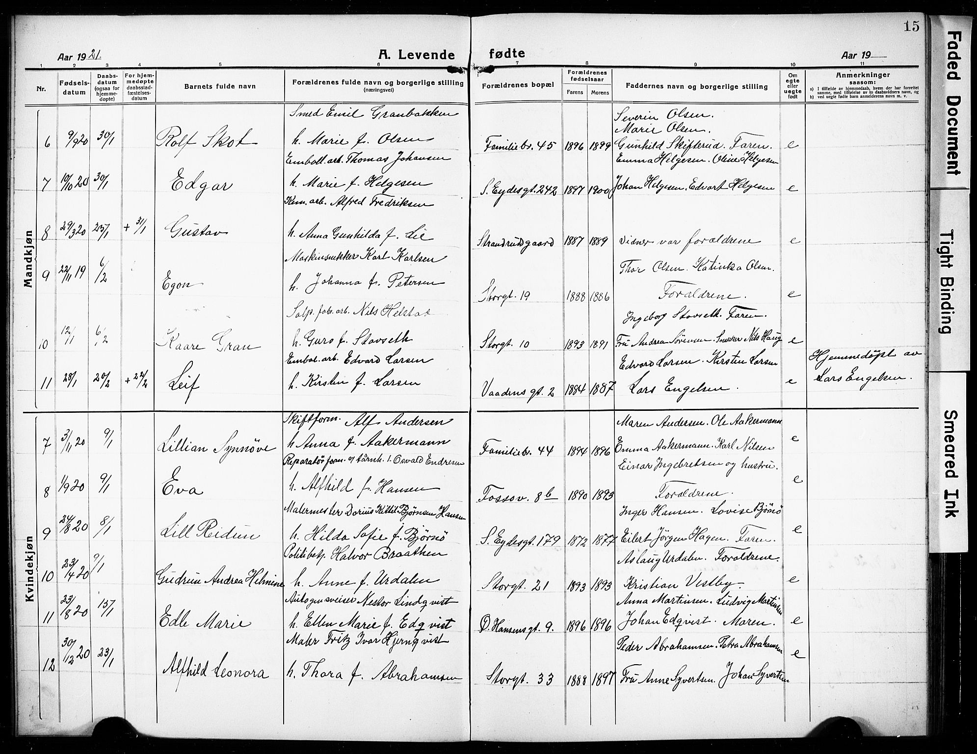 Rjukan kirkebøker, AV/SAKO-A-294/G/Ga/L0003: Klokkerbok nr. 3, 1920-1928, s. 15