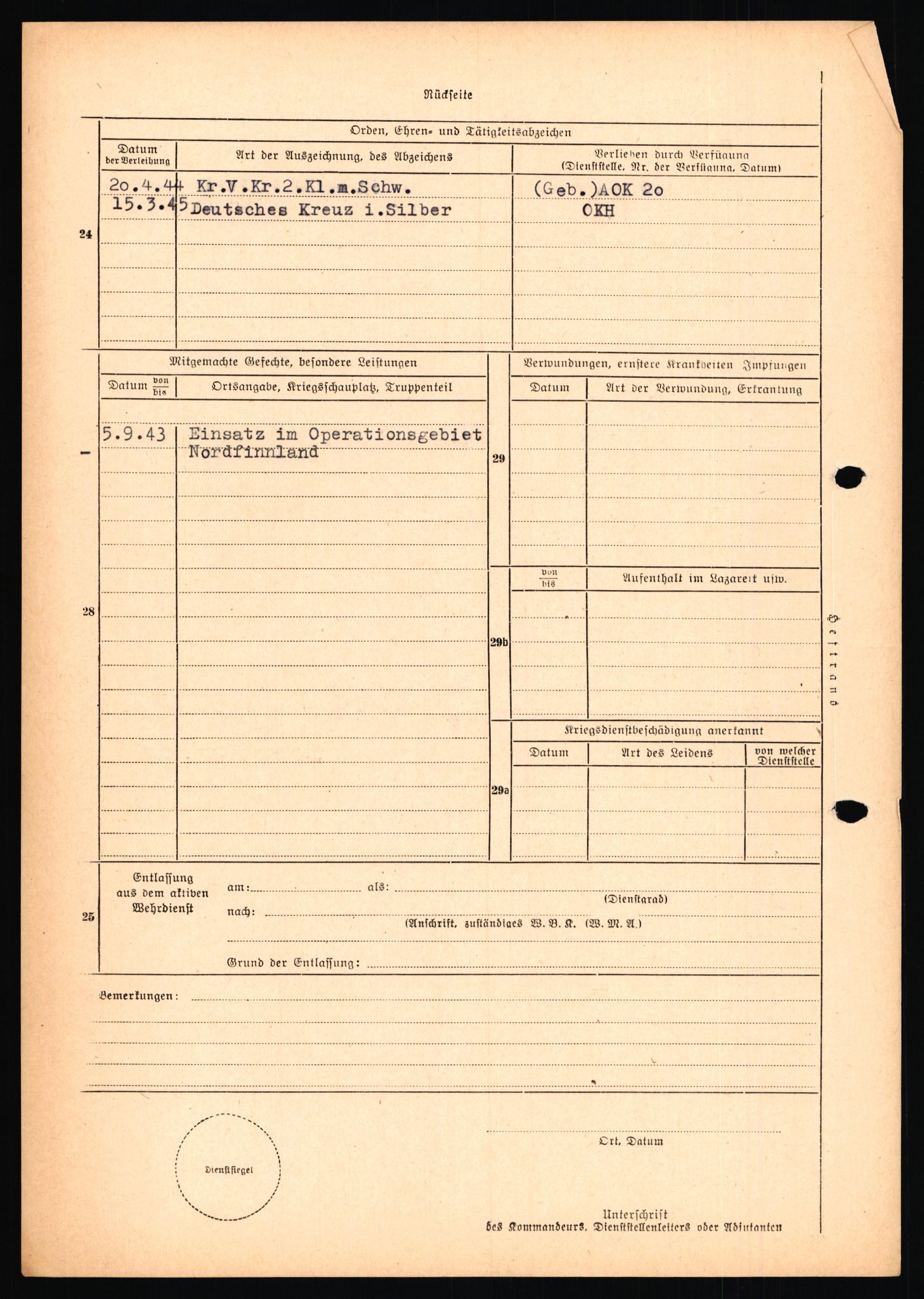 Forsvarets Overkommando. 2 kontor. Arkiv 11.4. Spredte tyske arkivsaker, AV/RA-RAFA-7031/D/Dar/Dara/L0019: Personalbøker og diverse, 1940-1945, s. 589