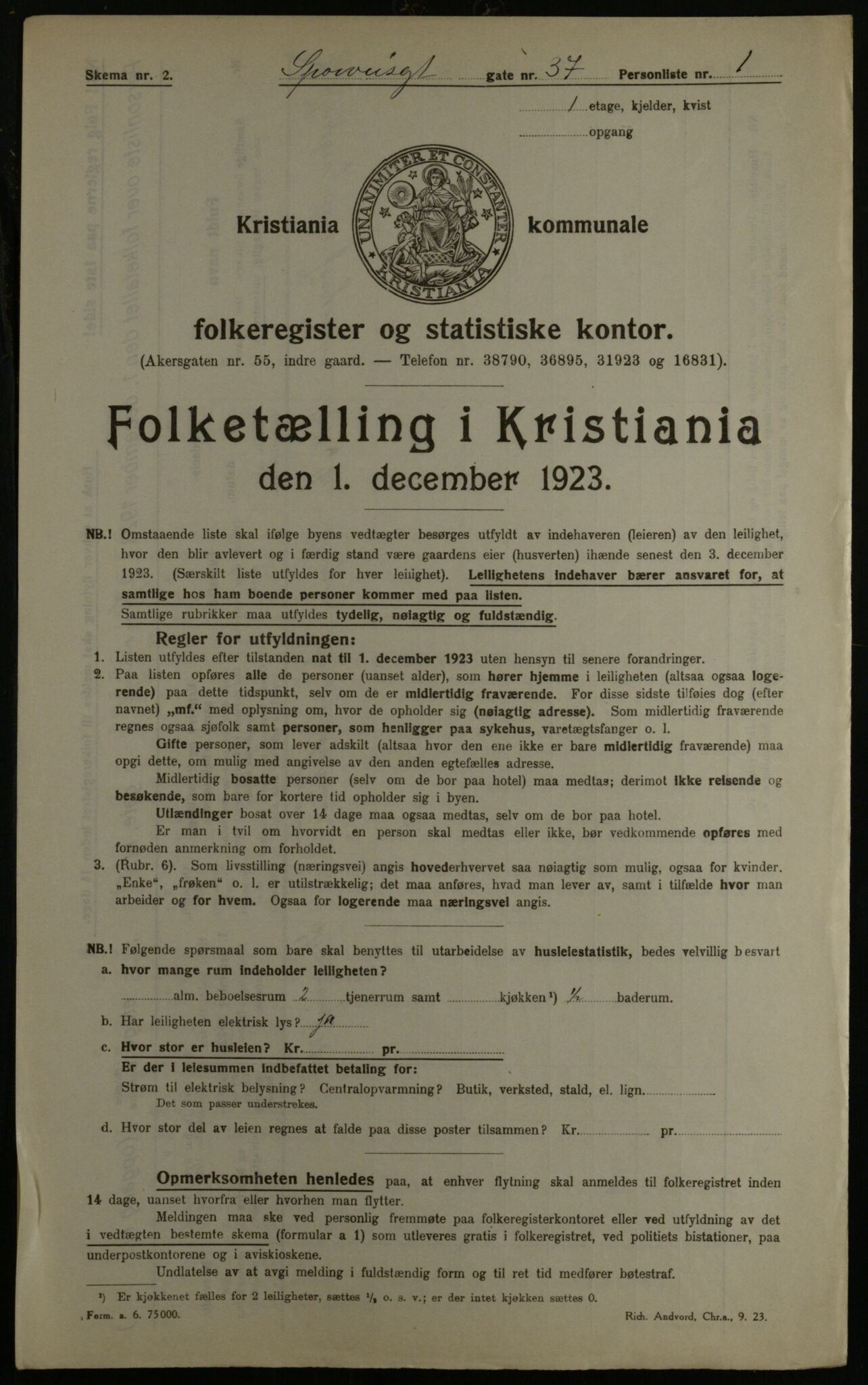 OBA, Kommunal folketelling 1.12.1923 for Kristiania, 1923, s. 111140