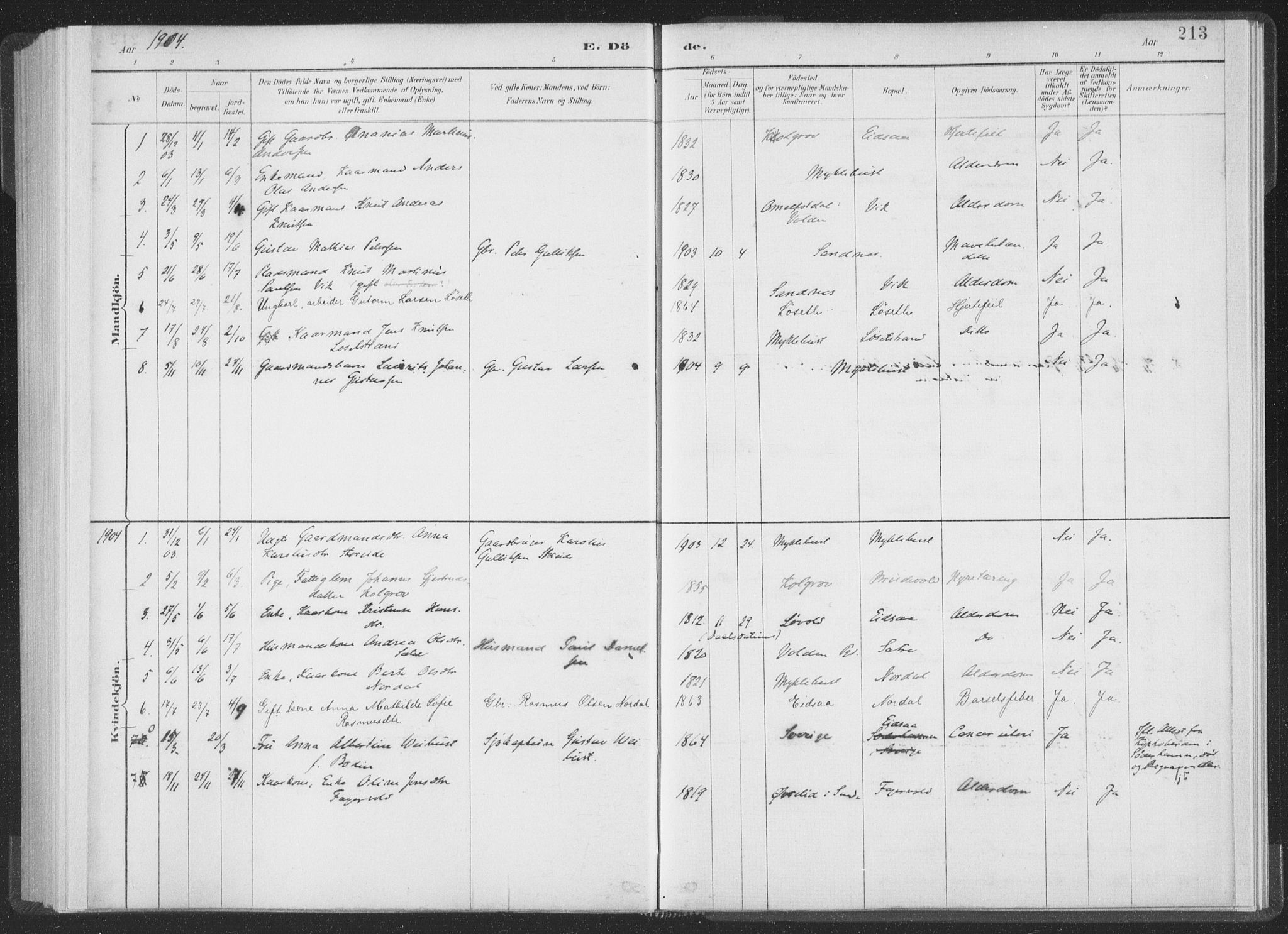 Ministerialprotokoller, klokkerbøker og fødselsregistre - Møre og Romsdal, AV/SAT-A-1454/502/L0025: Ministerialbok nr. 502A03, 1885-1909, s. 213