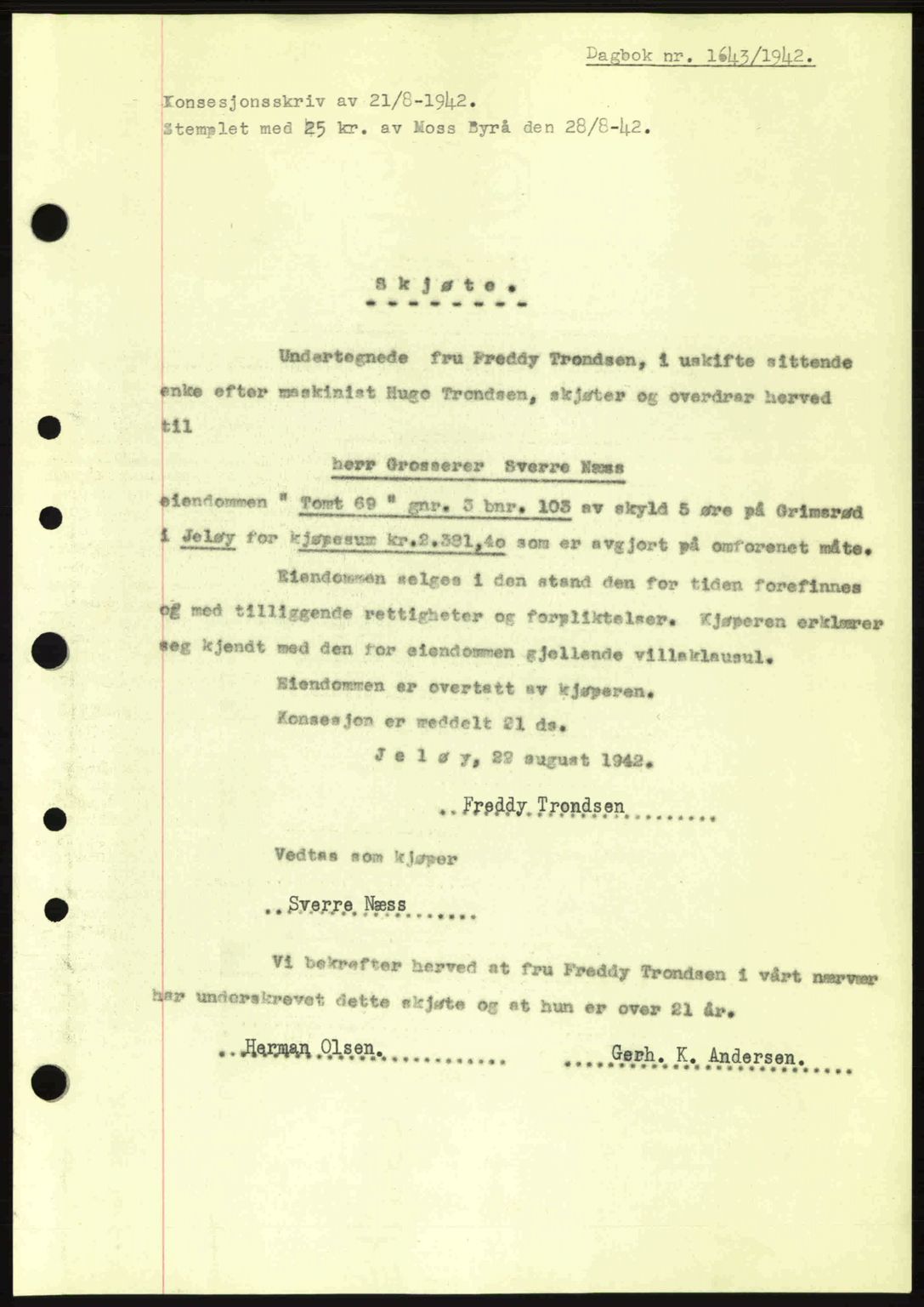 Moss sorenskriveri, SAO/A-10168: Pantebok nr. A10, 1942-1943, Dagboknr: 1643/1942