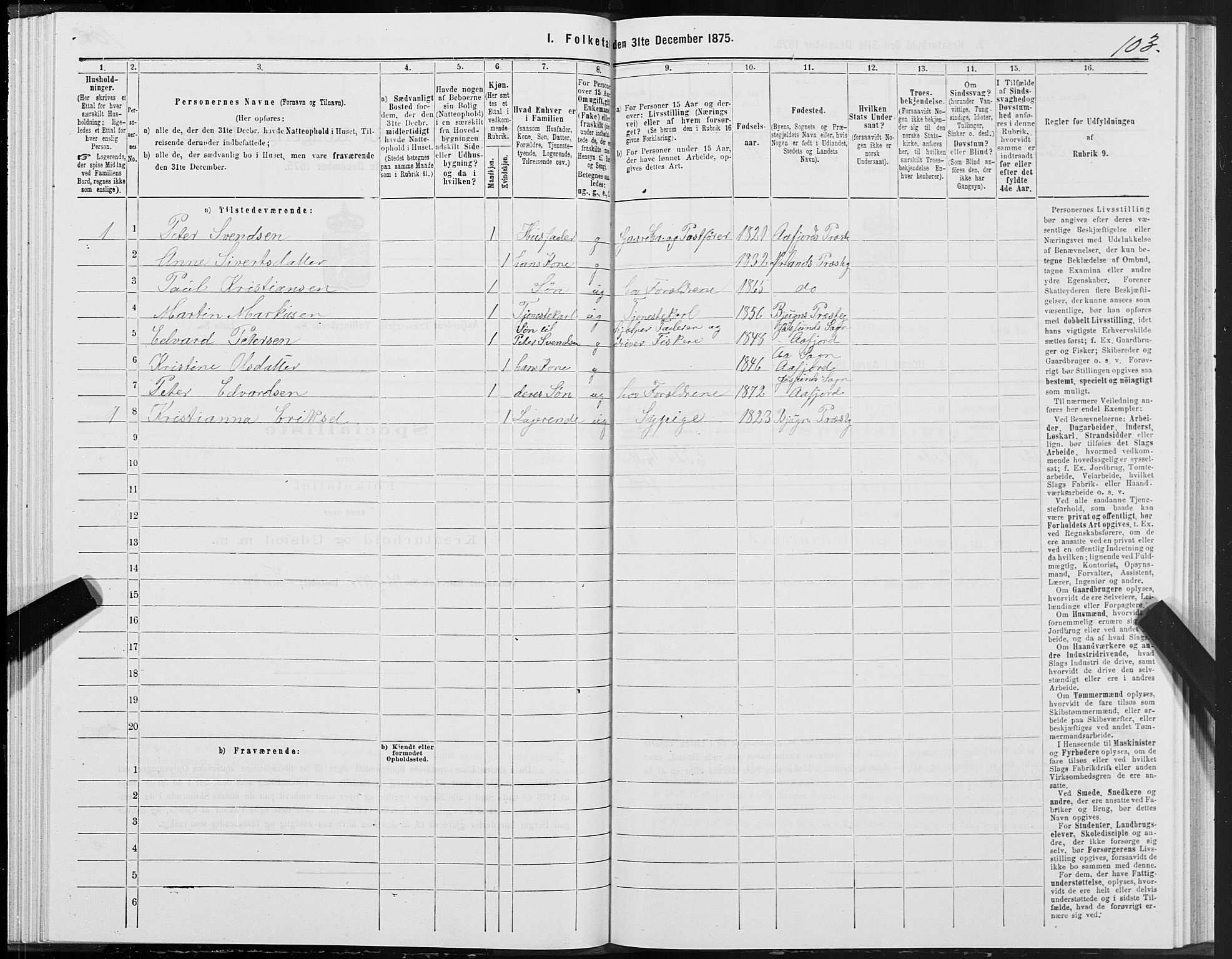 SAT, Folketelling 1875 for 1630P Aafjorden prestegjeld, 1875, s. 3103