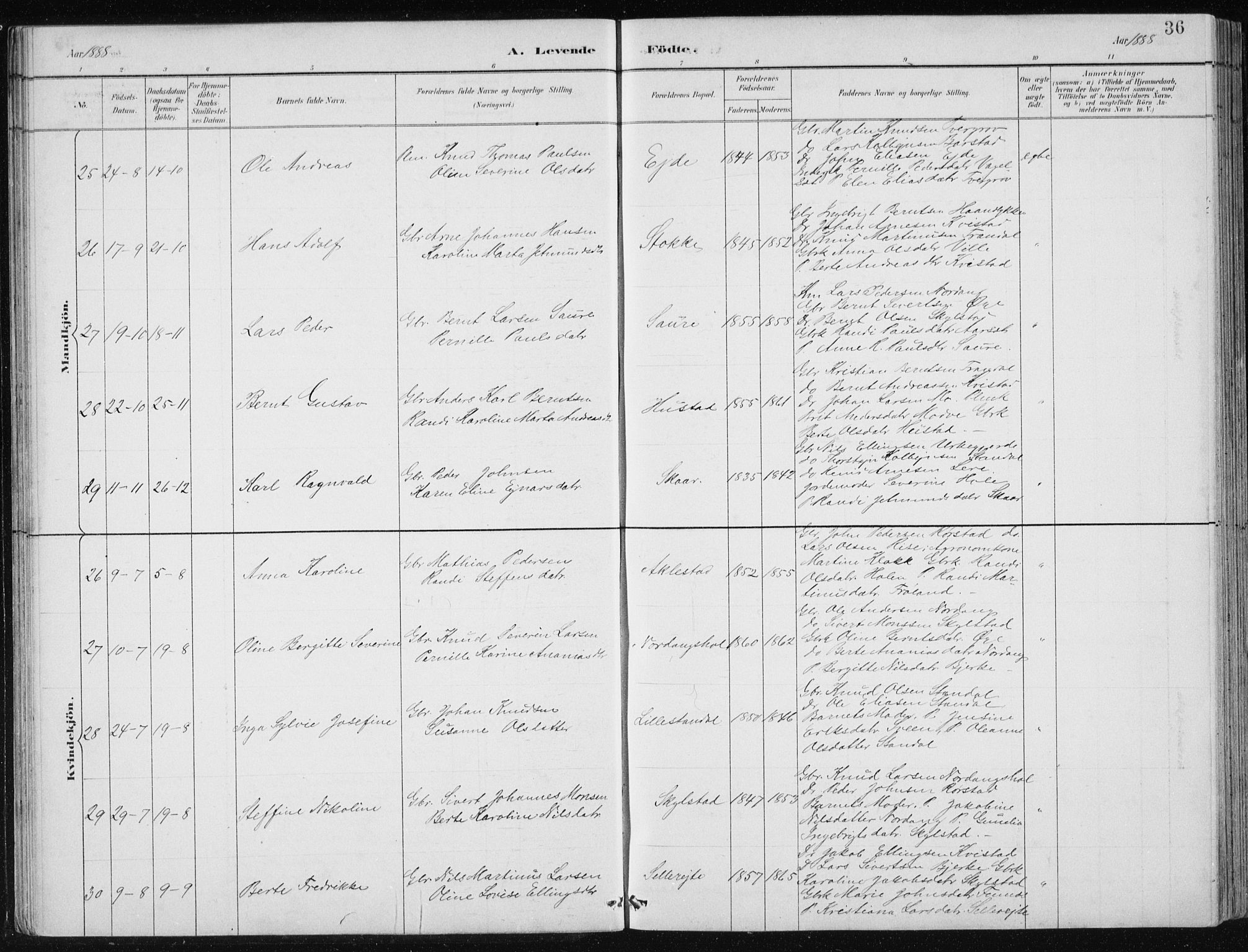 Ministerialprotokoller, klokkerbøker og fødselsregistre - Møre og Romsdal, AV/SAT-A-1454/515/L0215: Klokkerbok nr. 515C02, 1884-1906, s. 36