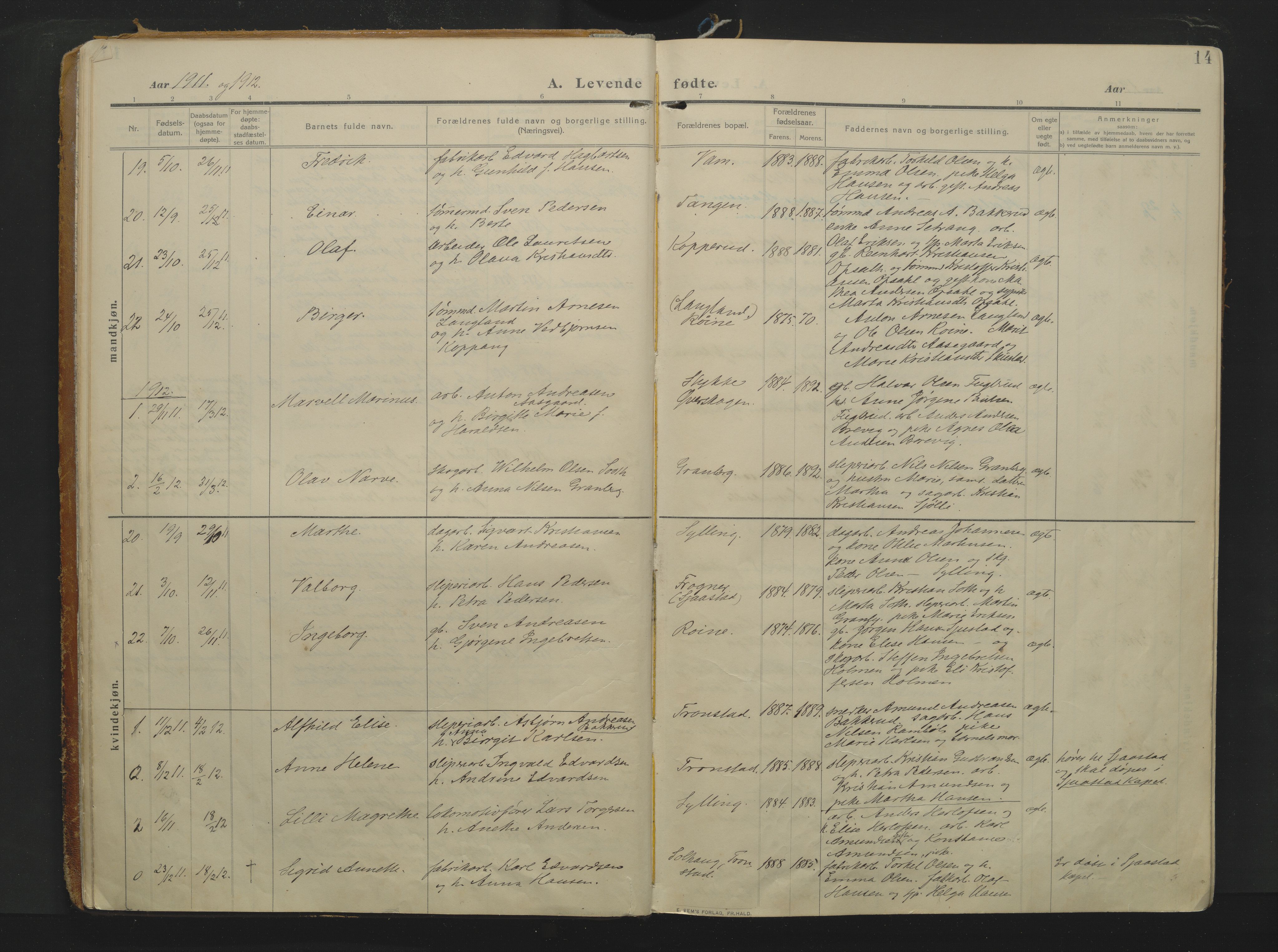 Sylling kirkebøker, AV/SAKO-A-247/F/Fa/L0002: Ministerialbok nr. 2, 1906-1936, s. 14