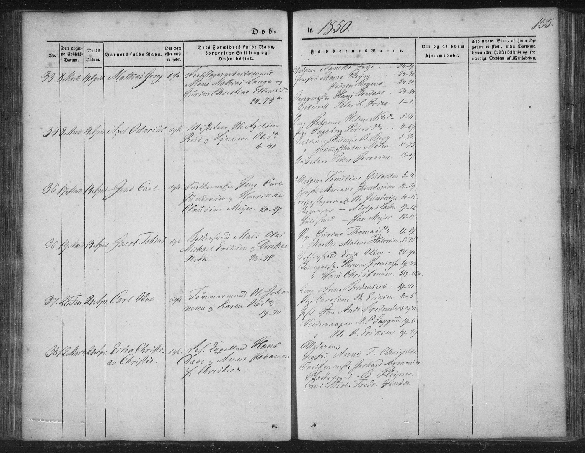 Korskirken sokneprestembete, SAB/A-76101/H/Haa/L0016: Ministerialbok nr. B 2, 1841-1851, s. 155