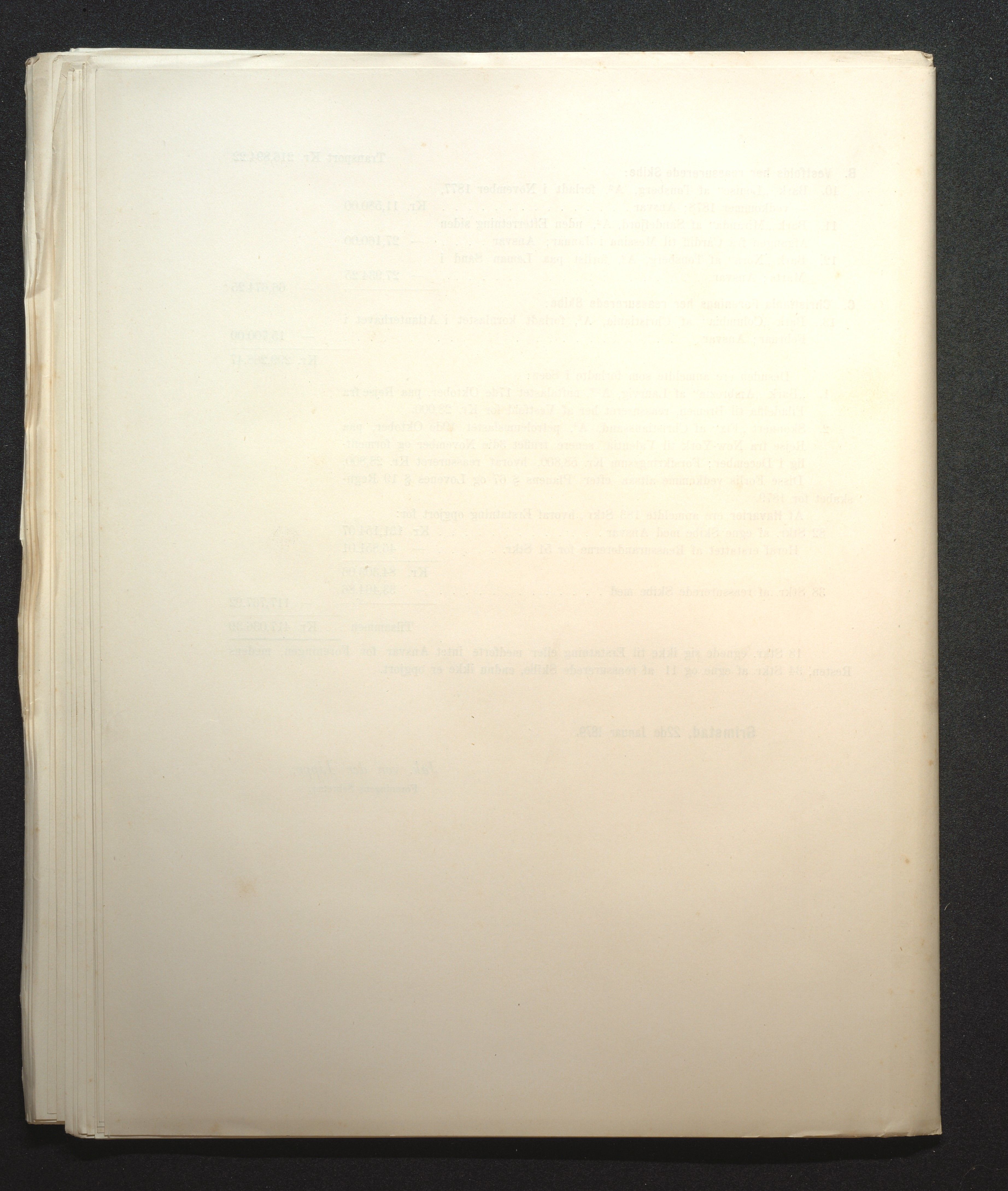 Agders Gjensidige Assuranceforening, AAKS/PA-1718/05/L0001: Regnskap, seilavdeling, pakkesak, 1855-1880