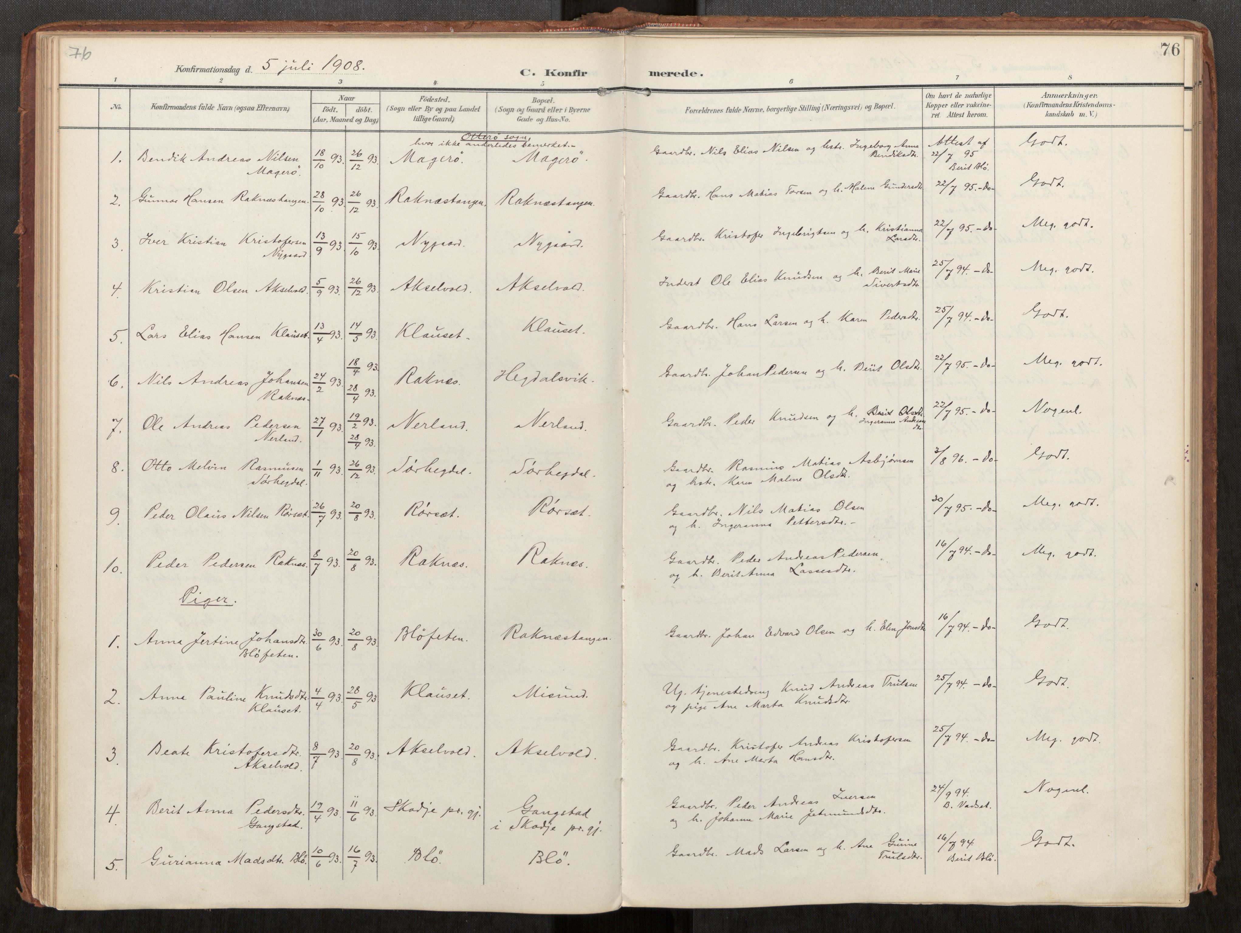 Ministerialprotokoller, klokkerbøker og fødselsregistre - Møre og Romsdal, AV/SAT-A-1454/563/L0740: Ministerialbok nr. 563A02, 1903-1923, s. 76