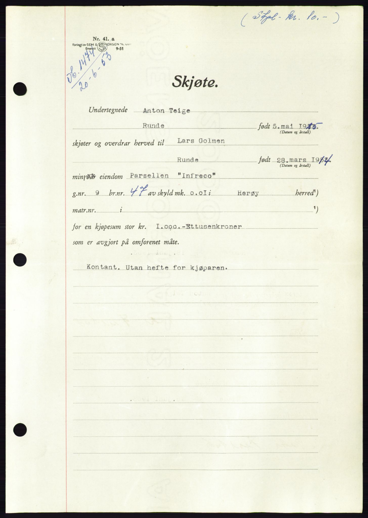 Søre Sunnmøre sorenskriveri, AV/SAT-A-4122/1/2/2C/L0095: Pantebok nr. 21A, 1953-1953, Dagboknr: 1474/1953