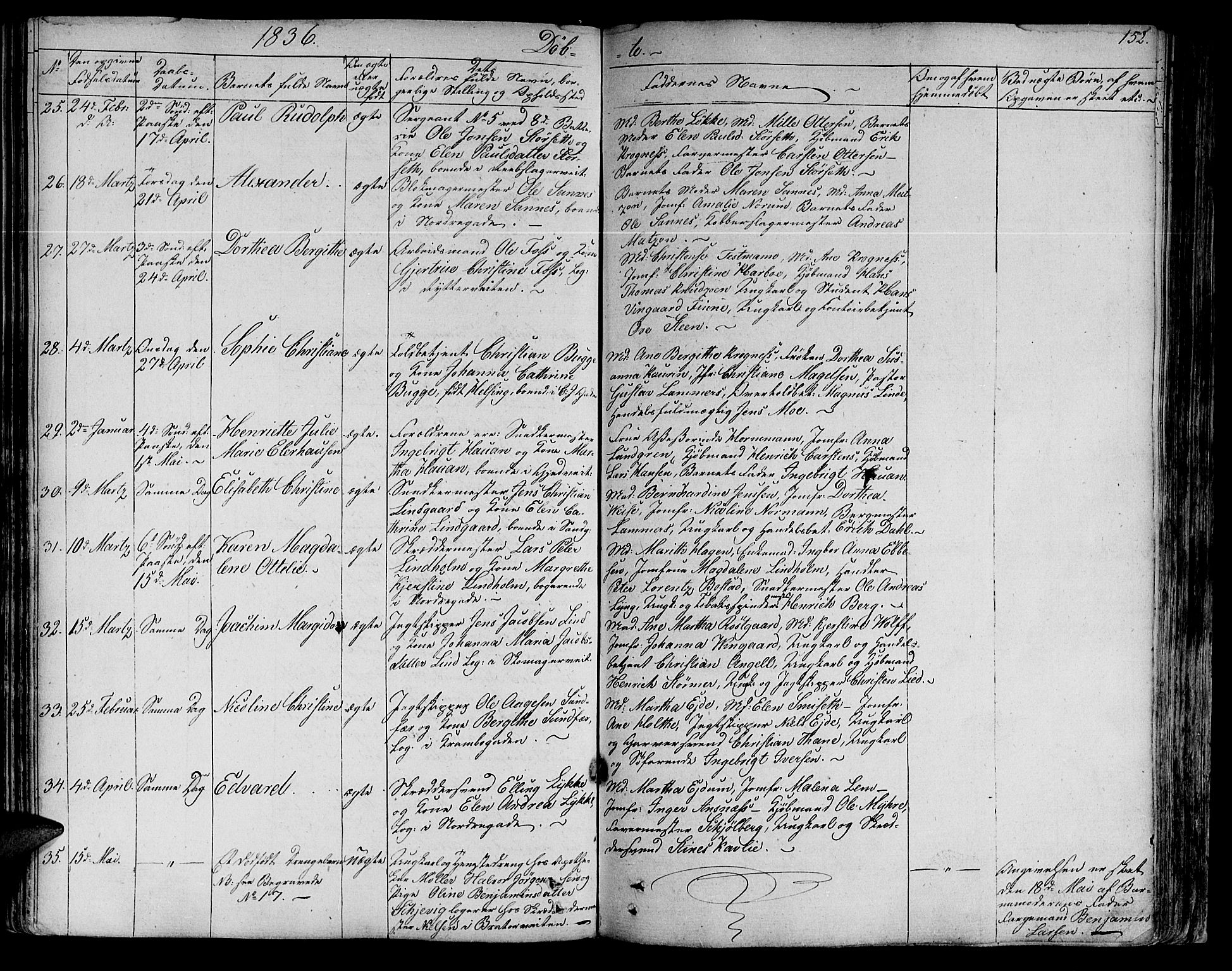 Ministerialprotokoller, klokkerbøker og fødselsregistre - Sør-Trøndelag, SAT/A-1456/602/L0108: Ministerialbok nr. 602A06, 1821-1839, s. 152