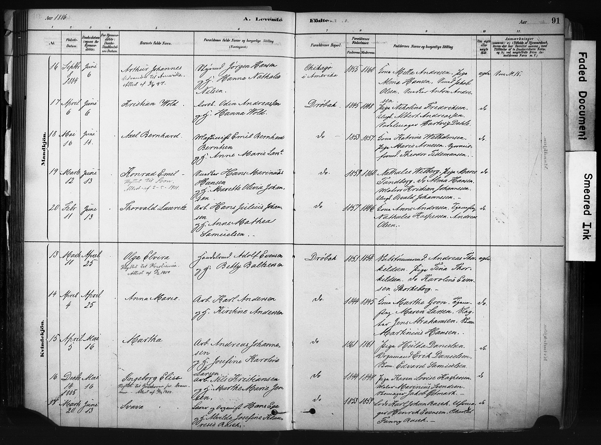 Drøbak prestekontor Kirkebøker, AV/SAO-A-10142a/F/Fb/L0001: Ministerialbok nr. II 1, 1878-1891, s. 91