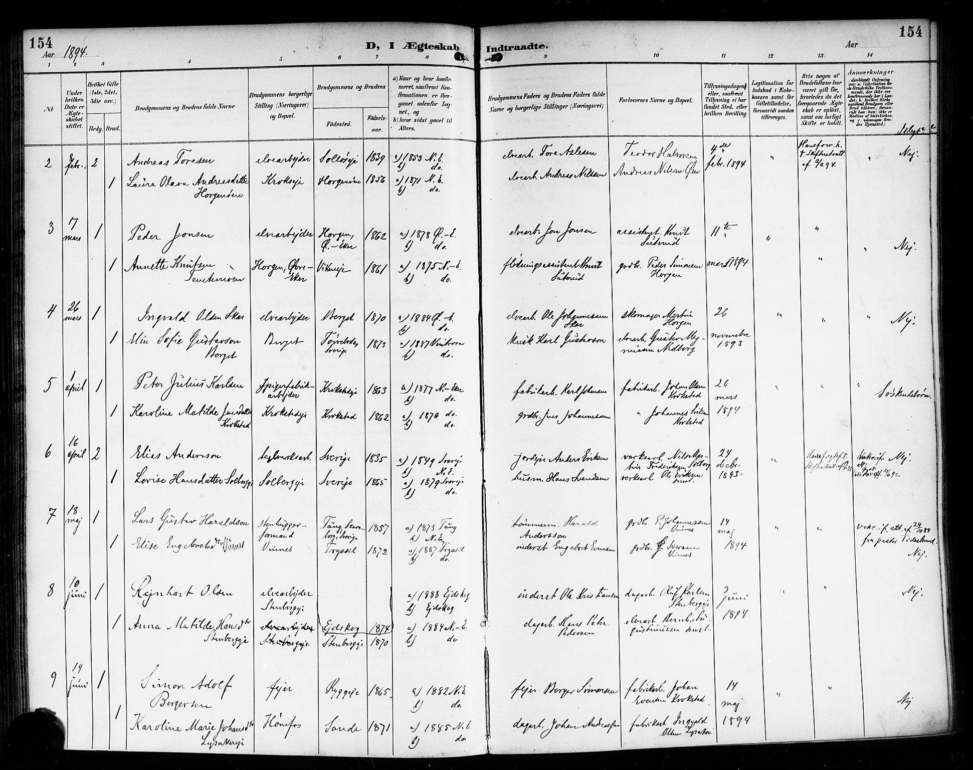 Nedre Eiker kirkebøker, AV/SAKO-A-612/F/Fa/L0004: Ministerialbok nr. 4, 1893-1898, s. 154