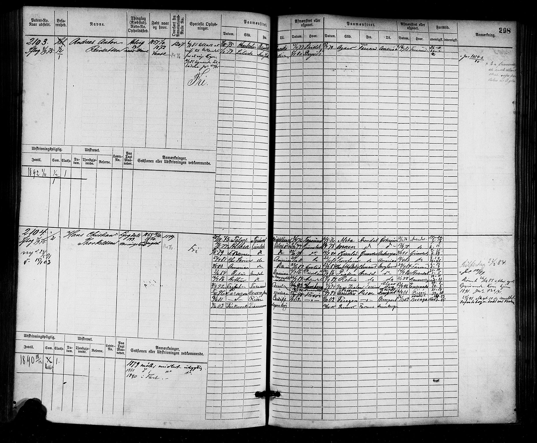 Farsund mønstringskrets, AV/SAK-2031-0017/F/Fb/L0003: Hovedrulle nr 1509-2274, M-6, 1868-1915, s. 304