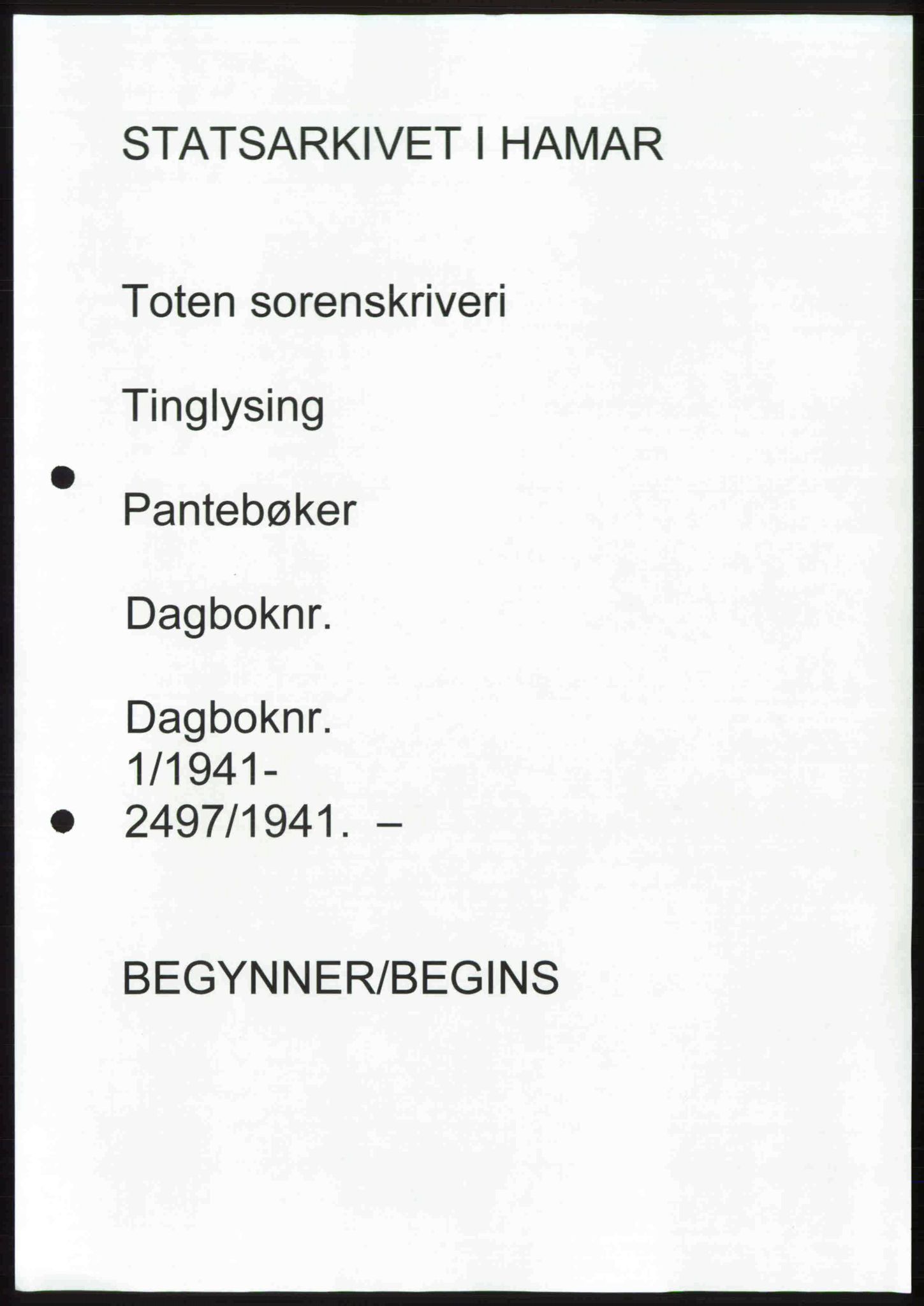 Toten tingrett, SAH/TING-006/H/Hb/Hbc/L0008: Pantebok nr. Hbc-08, 1941-1941