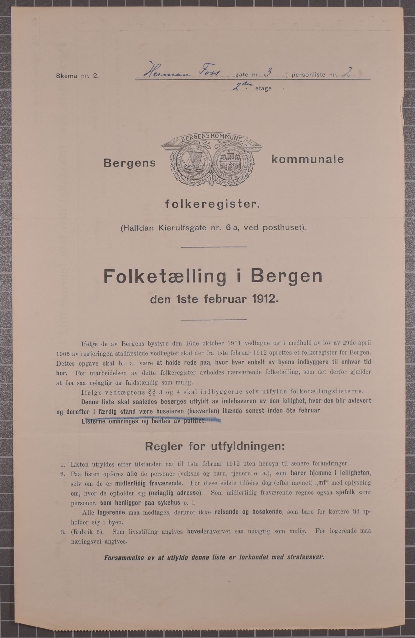 SAB, Kommunal folketelling 1912 for Bergen kjøpstad, 1912, s. 2924