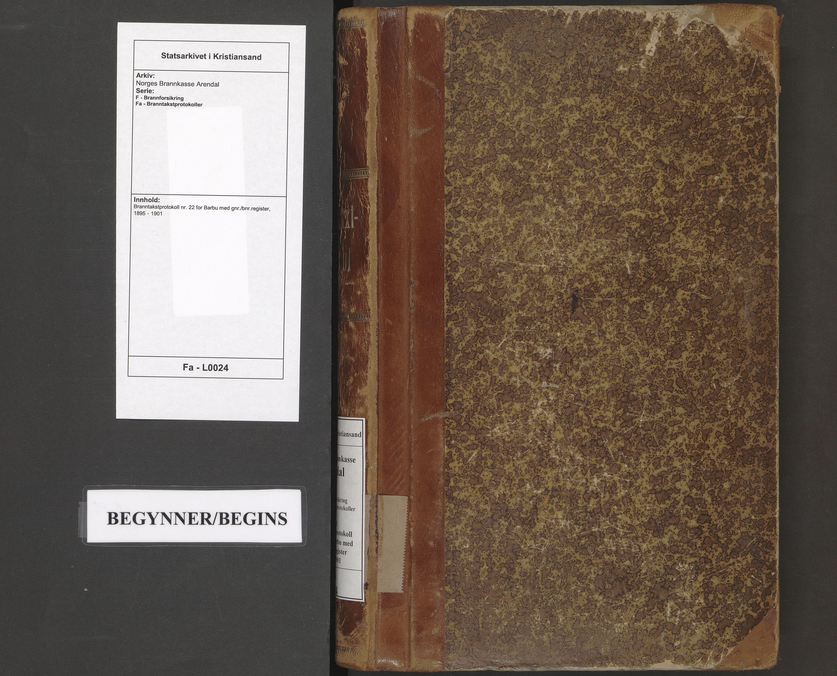 Norges Brannkasse Arendal, SAK/2241-0002/F/Fa/L0024: Branntakstprotokoll nr. 22 for Barbu med gnr./bnr.register, 1895-1901