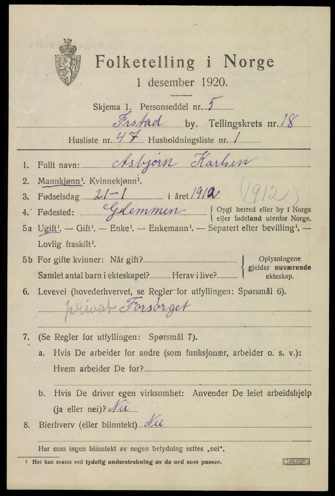 SAO, Folketelling 1920 for 0103 Fredrikstad kjøpstad, 1920, s. 41879