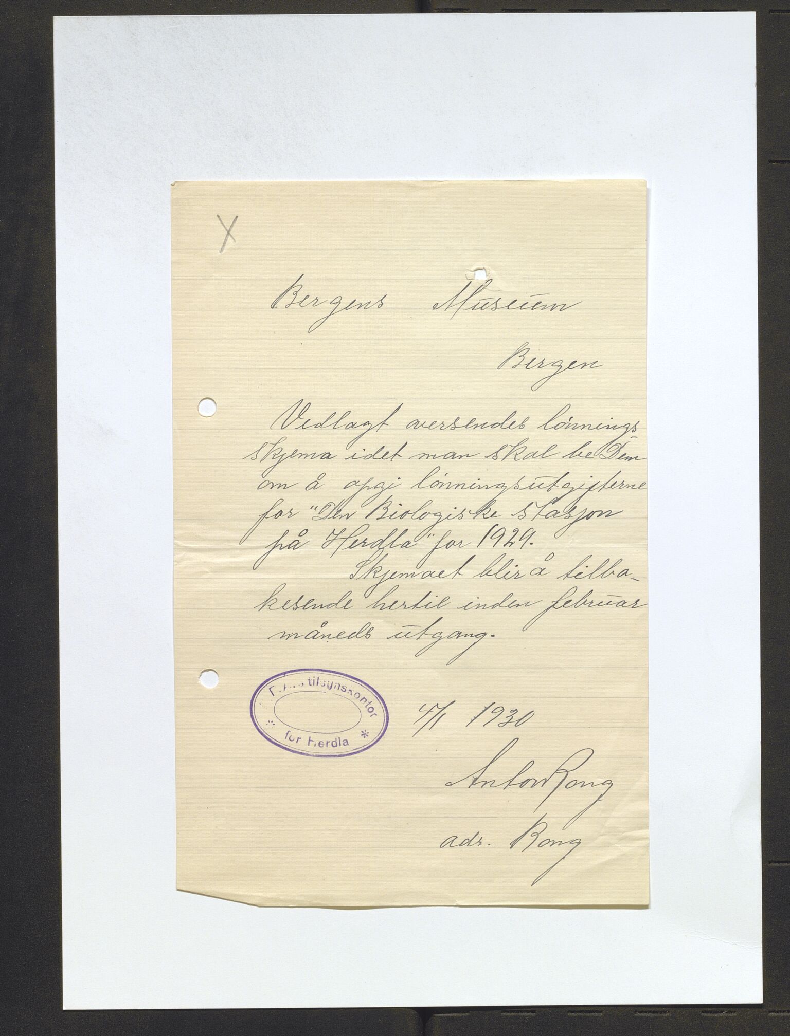 Bergens Museum, AV/SAB-A-17301/13/D/L0002: Korrespondanse , 1928-1940, s. 189