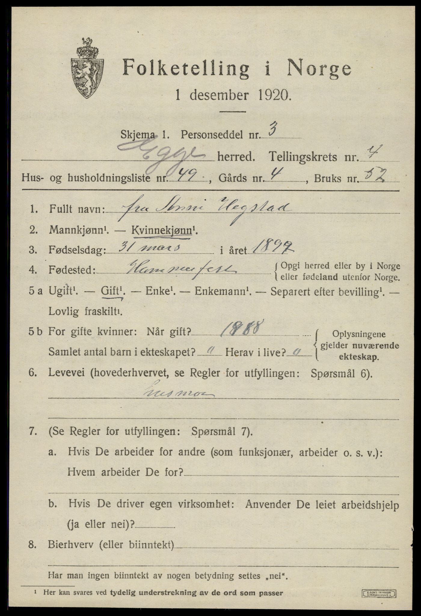 SAT, Folketelling 1920 for 1733 Egge herred, 1920, s. 3046