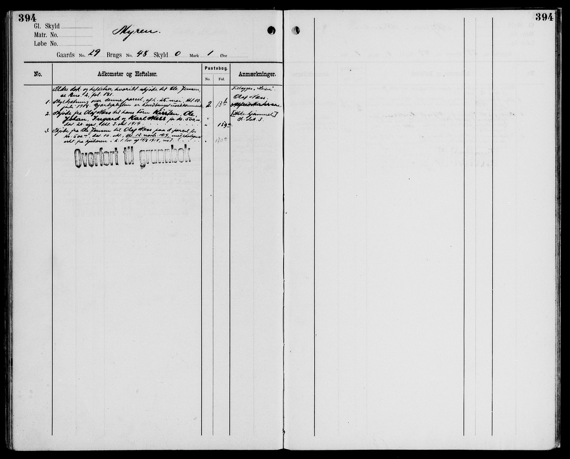 Midhordland sorenskriveri, AV/SAB-A-3001/1/G/Ga/Gab/L0107: Panteregister nr. II.A.b.107, s. 394