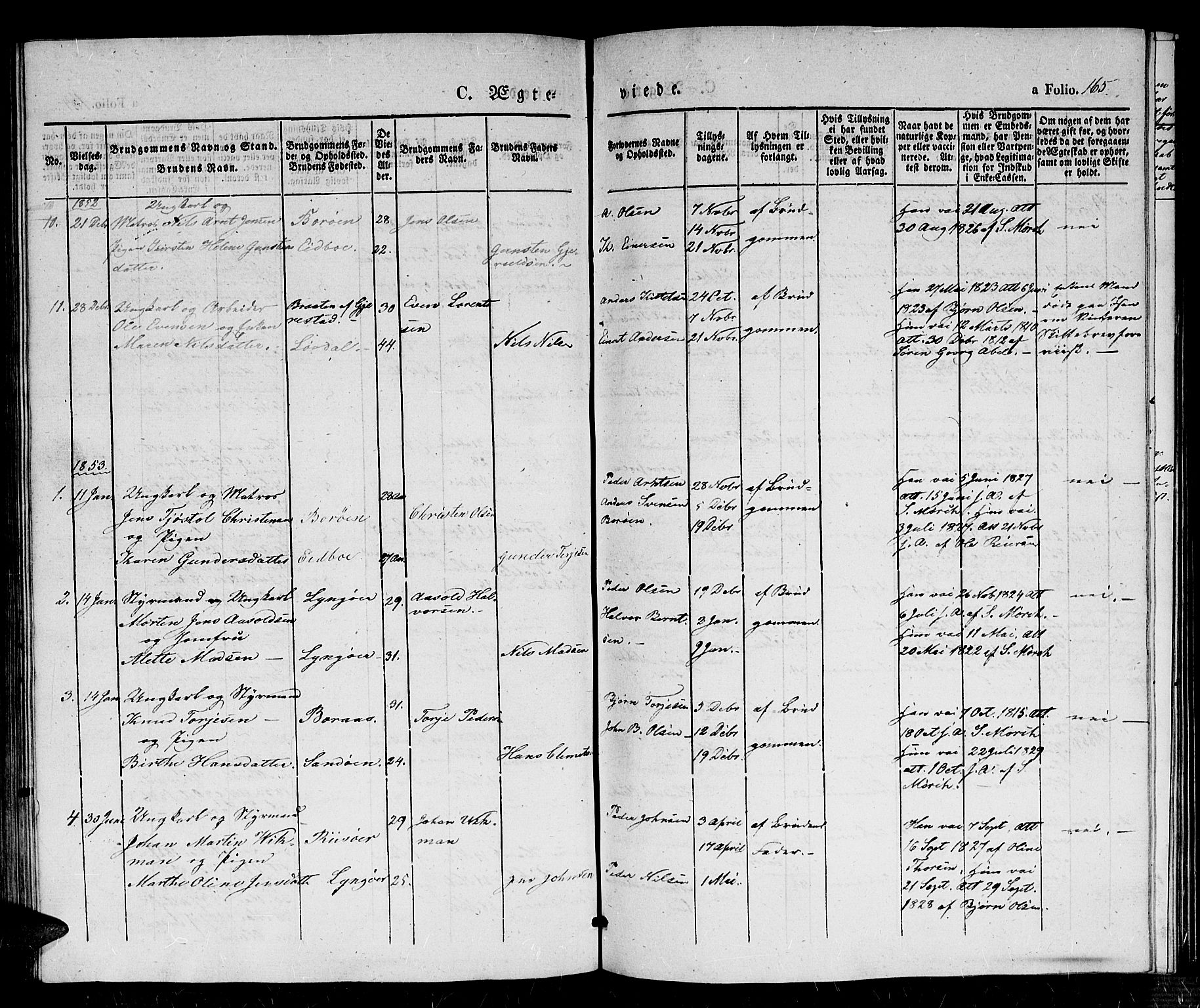 Dypvåg sokneprestkontor, SAK/1111-0007/F/Fb/Fba/L0010: Klokkerbok nr. B 10, 1842-1857, s. 165