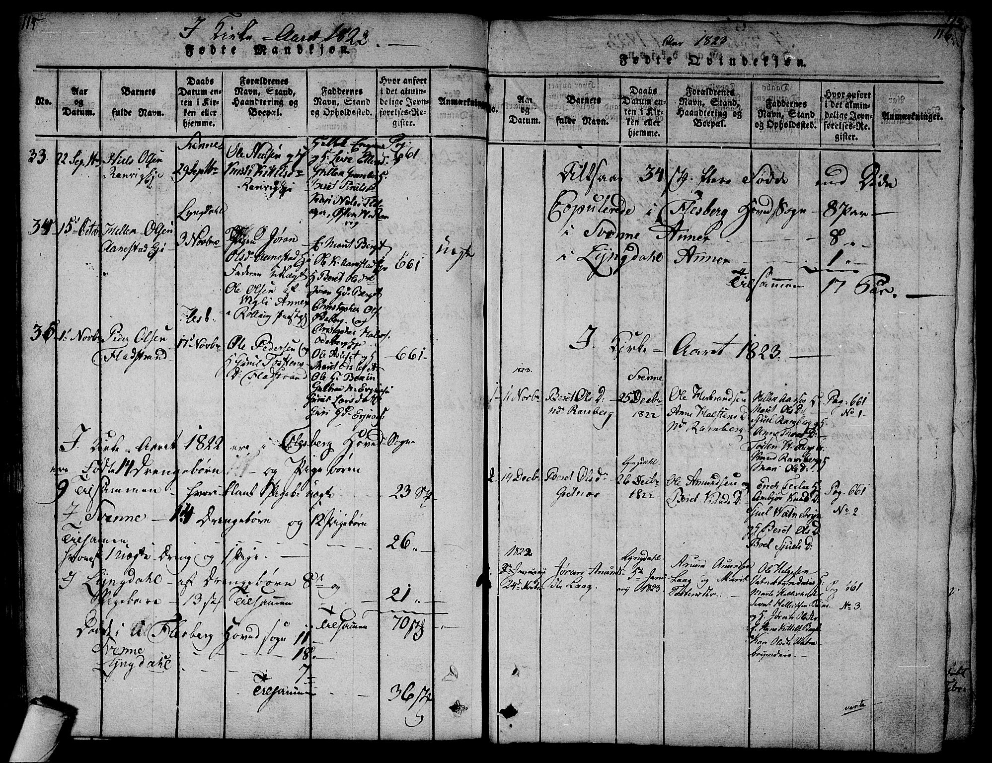 Flesberg kirkebøker, AV/SAKO-A-18/F/Fa/L0005: Ministerialbok nr. I 5, 1816-1834, s. 115-116