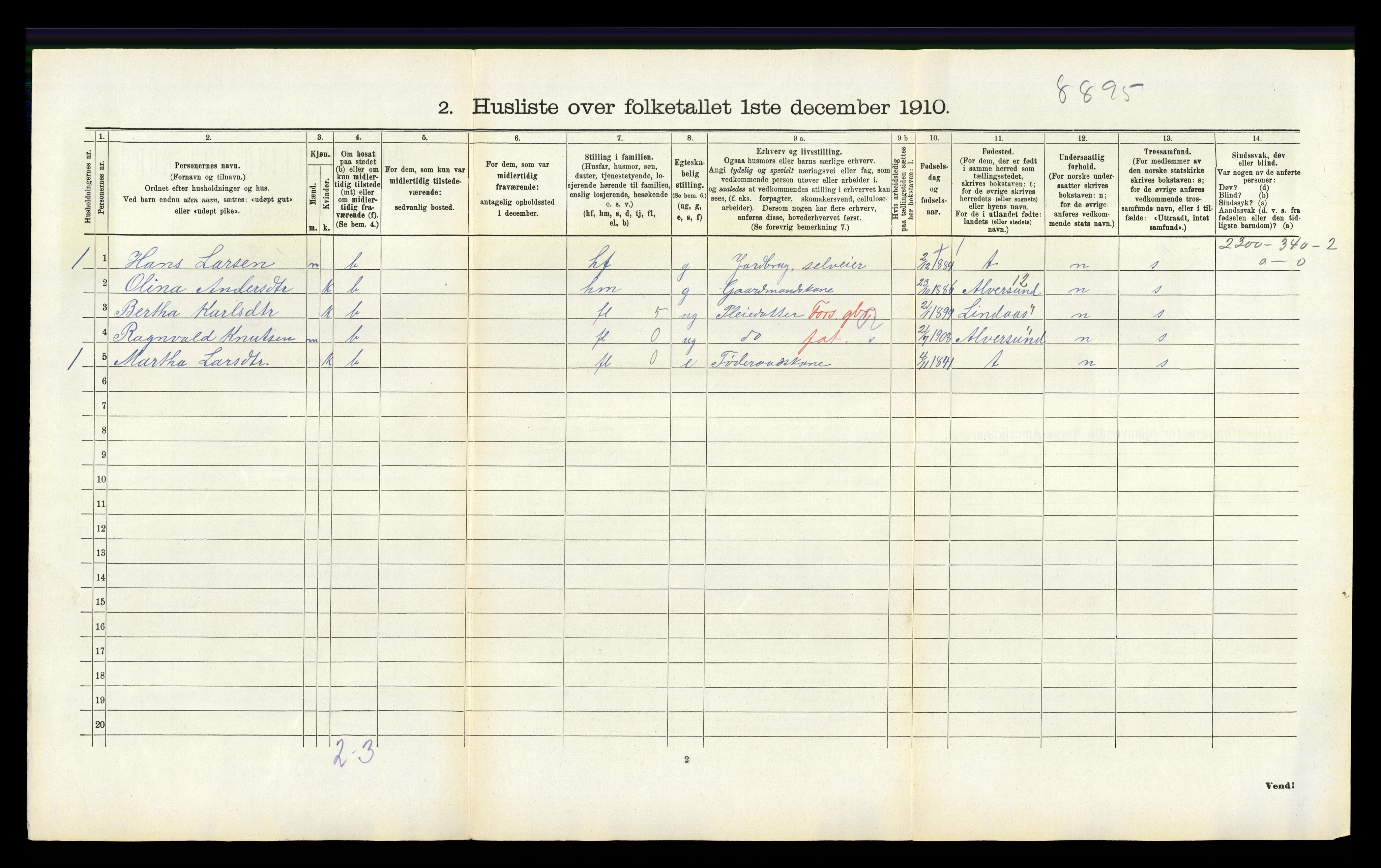 RA, Folketelling 1910 for 1254 Hamre herred, 1910, s. 227
