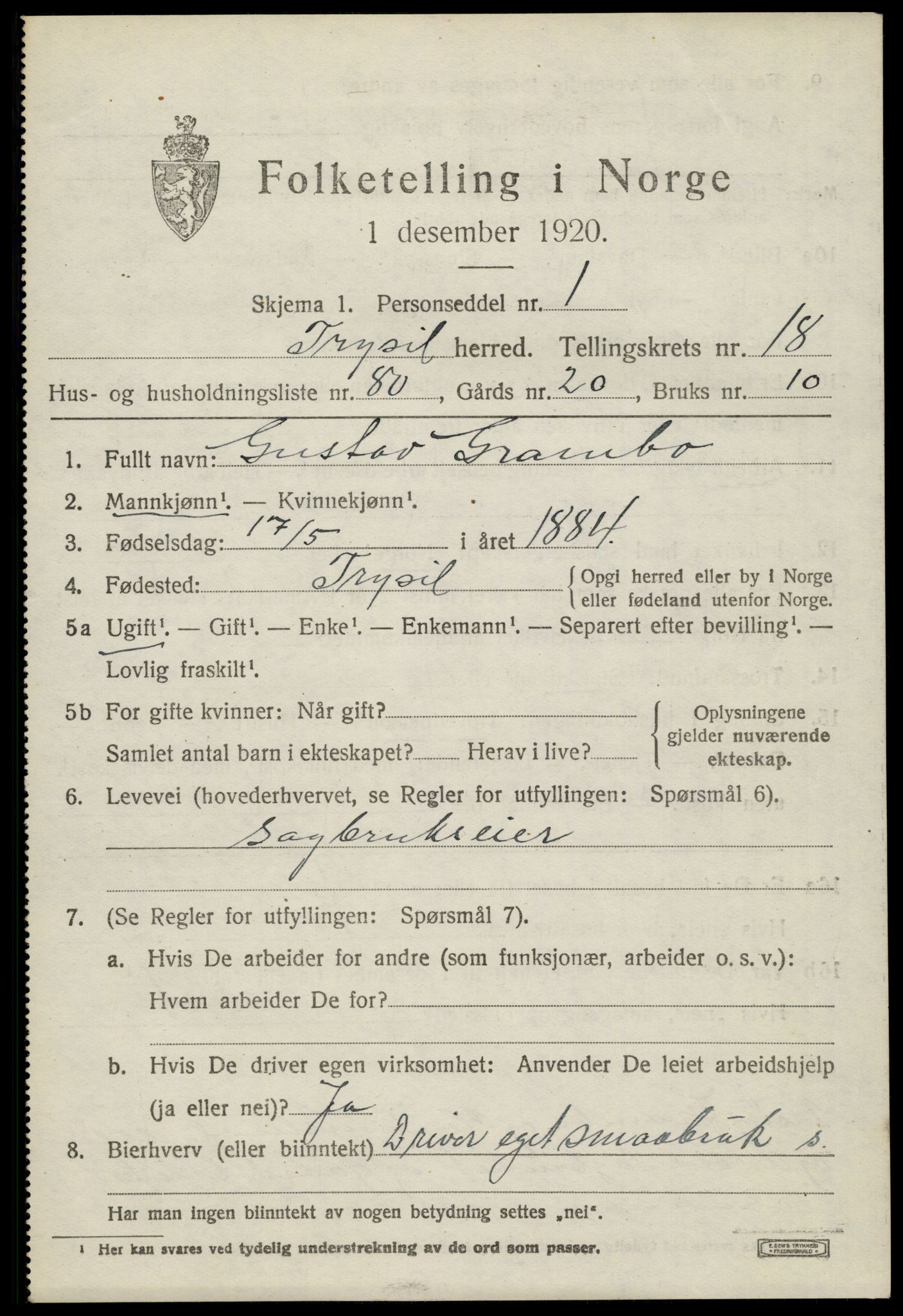SAH, Folketelling 1920 for 0428 Trysil herred, 1920, s. 12715