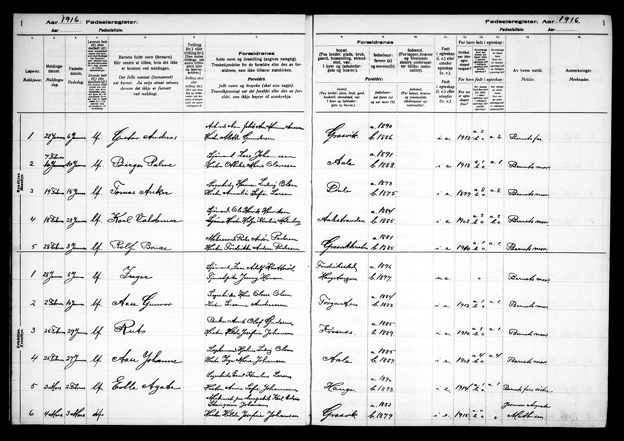 Onsøy prestekontor Kirkebøker, SAO/A-10914/J/Jb/L0001: Fødselsregister nr. II 1, 1916-1938, s. 1