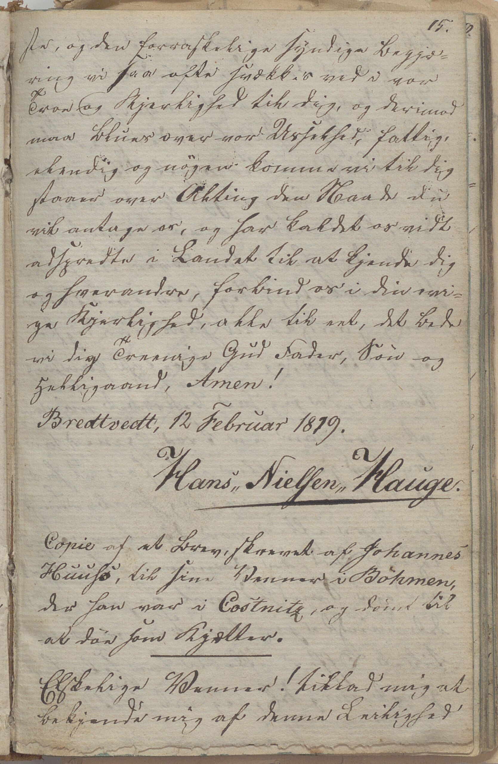 Heggtveitsamlingen, TMF/A-1007/H/L0045/0003: Brev, kopibøker, biografiske opptegnelser etc. / "Peter Andersen" - Kopibok., 1816-1829, s. 15