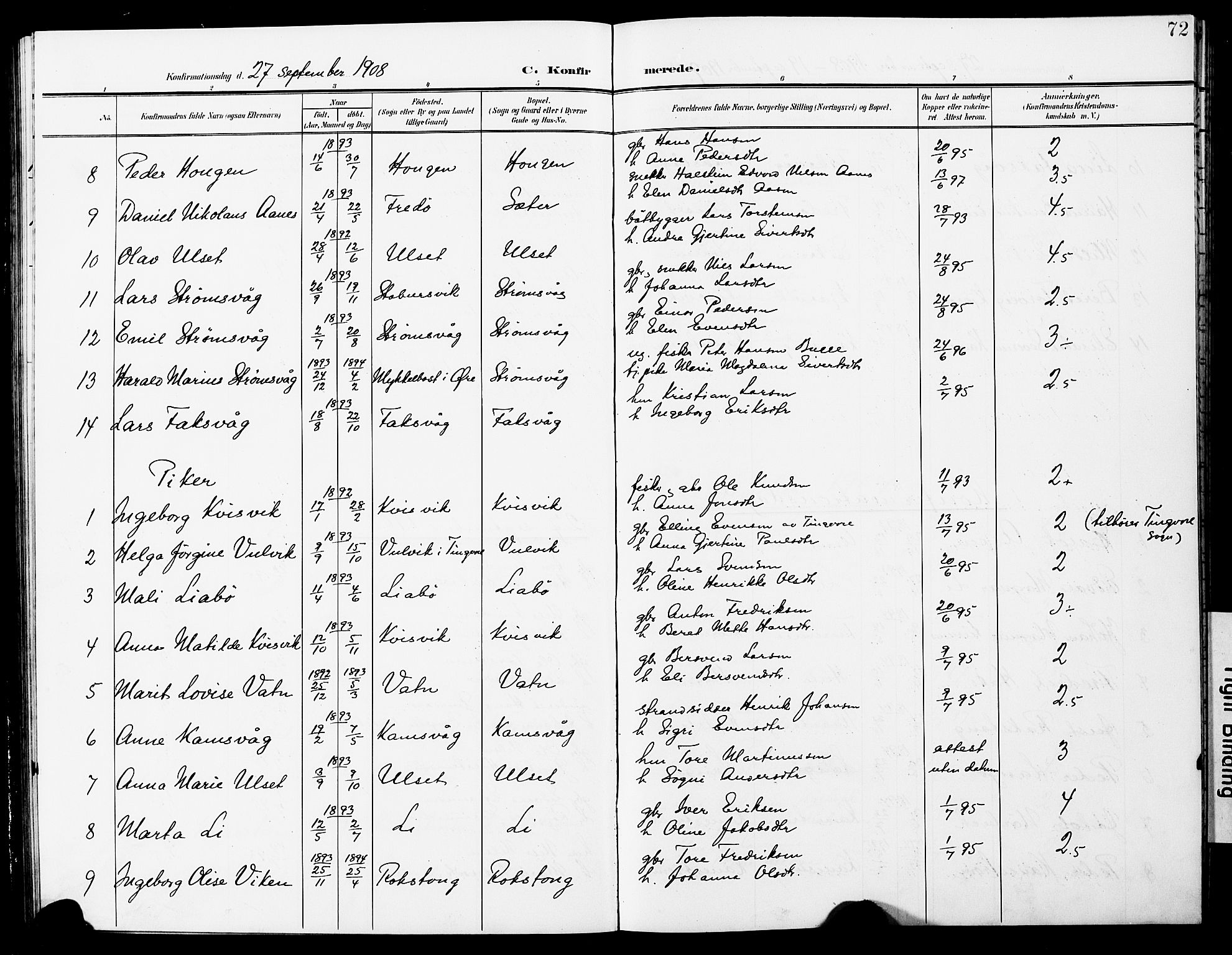 Ministerialprotokoller, klokkerbøker og fødselsregistre - Møre og Romsdal, AV/SAT-A-1454/587/L1001: Klokkerbok nr. 587C01, 1906-1927, s. 72