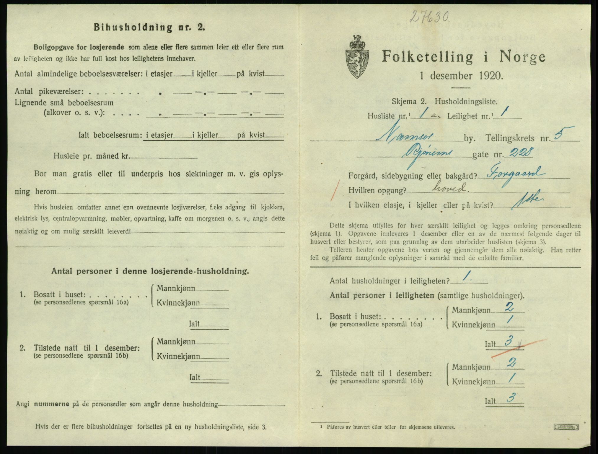SAT, Folketelling 1920 for 1703 Namsos ladested, 1920, s. 1595