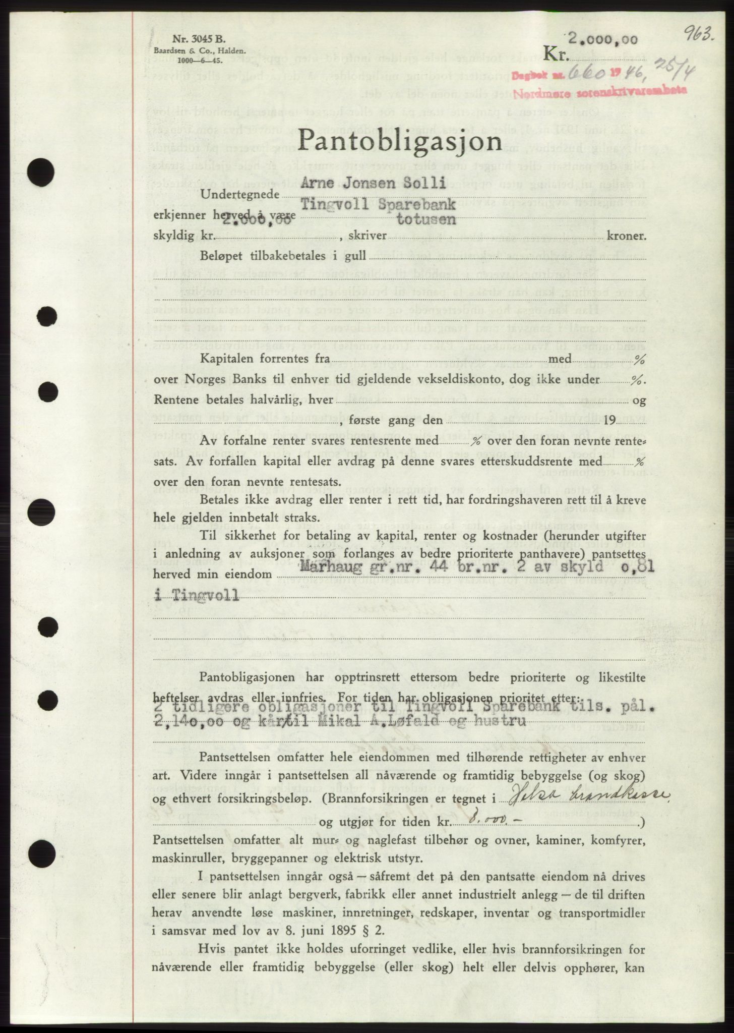 Nordmøre sorenskriveri, AV/SAT-A-4132/1/2/2Ca: Pantebok nr. B93b, 1946-1946, Dagboknr: 660/1946