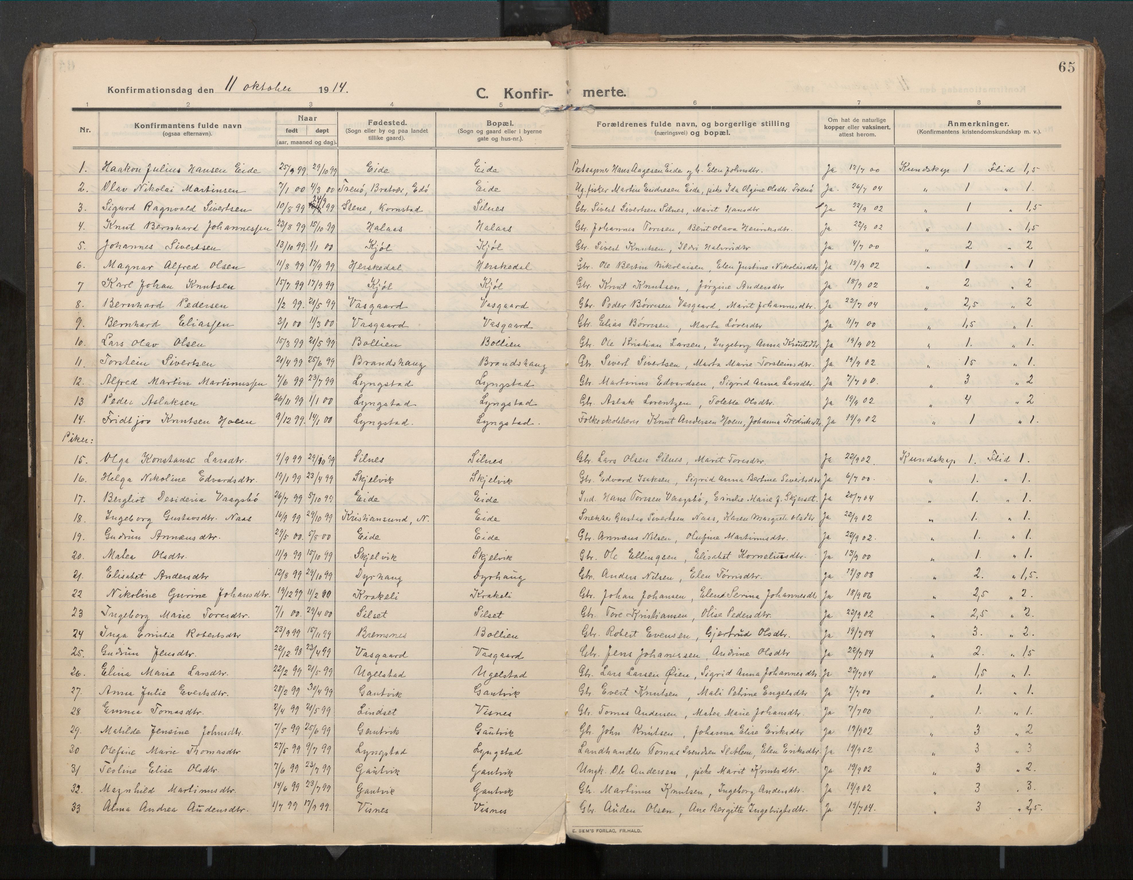 Ministerialprotokoller, klokkerbøker og fødselsregistre - Møre og Romsdal, AV/SAT-A-1454/571/L0836b: Ministerialbok nr. 571A03, 1911-1926, s. 65