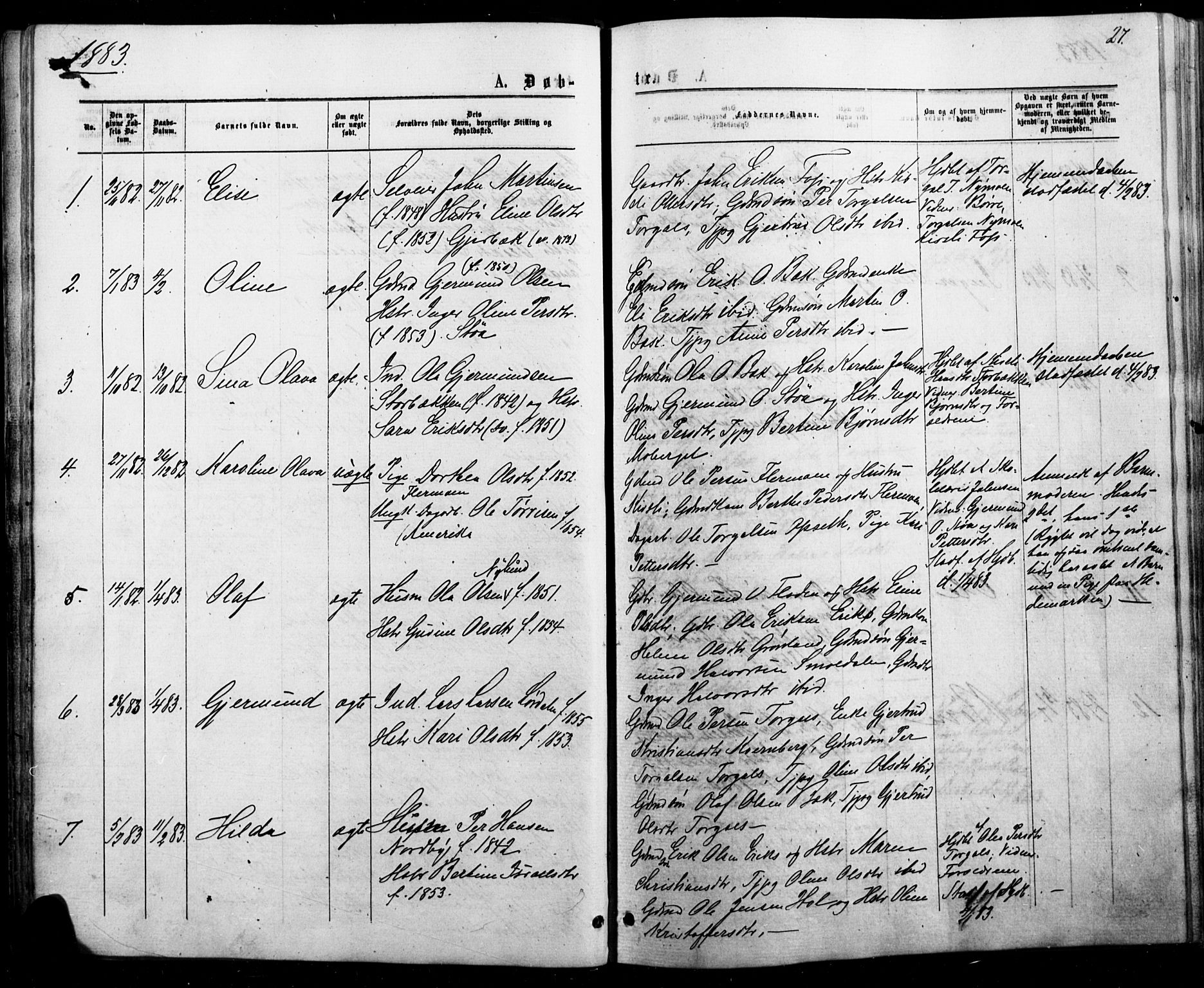 Trysil prestekontor, AV/SAH-PREST-046/H/Ha/Haa/L0010: Ministerialbok nr. 10, 1872-1895, s. 27