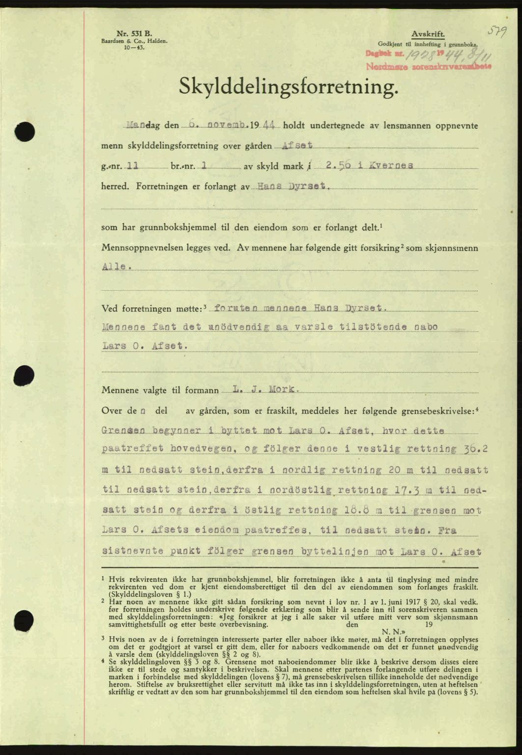 Nordmøre sorenskriveri, SAT/A-4132/1/2/2Ca: Pantebok nr. A98, 1944-1944, Dagboknr: 1928/1944