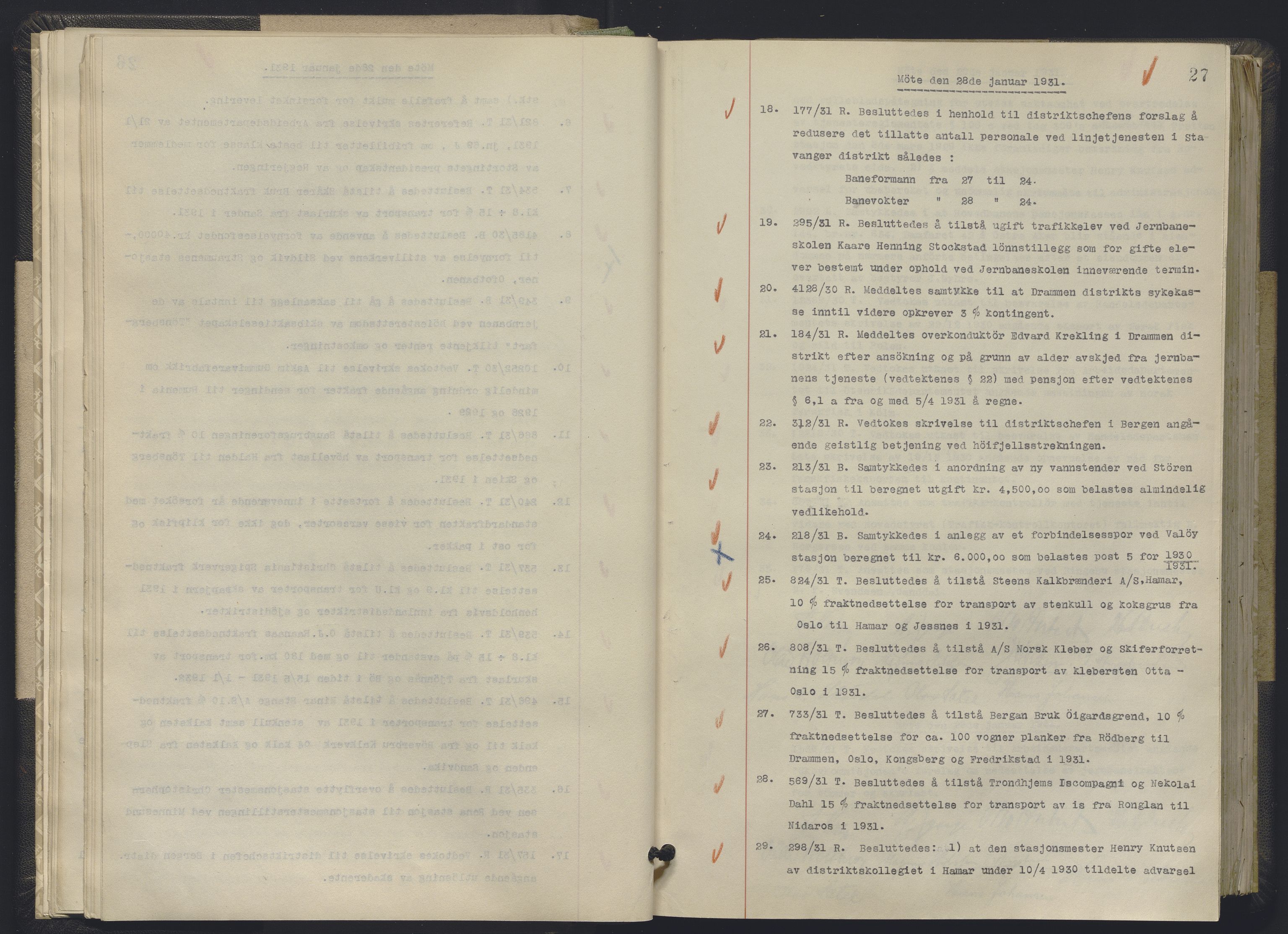 Norges statsbaner, Administrasjons- økonomi- og personalavdelingen, AV/RA-S-3412/A/Aa/L0023: Forhandlingsprotokoll, 1931-1932, s. 27