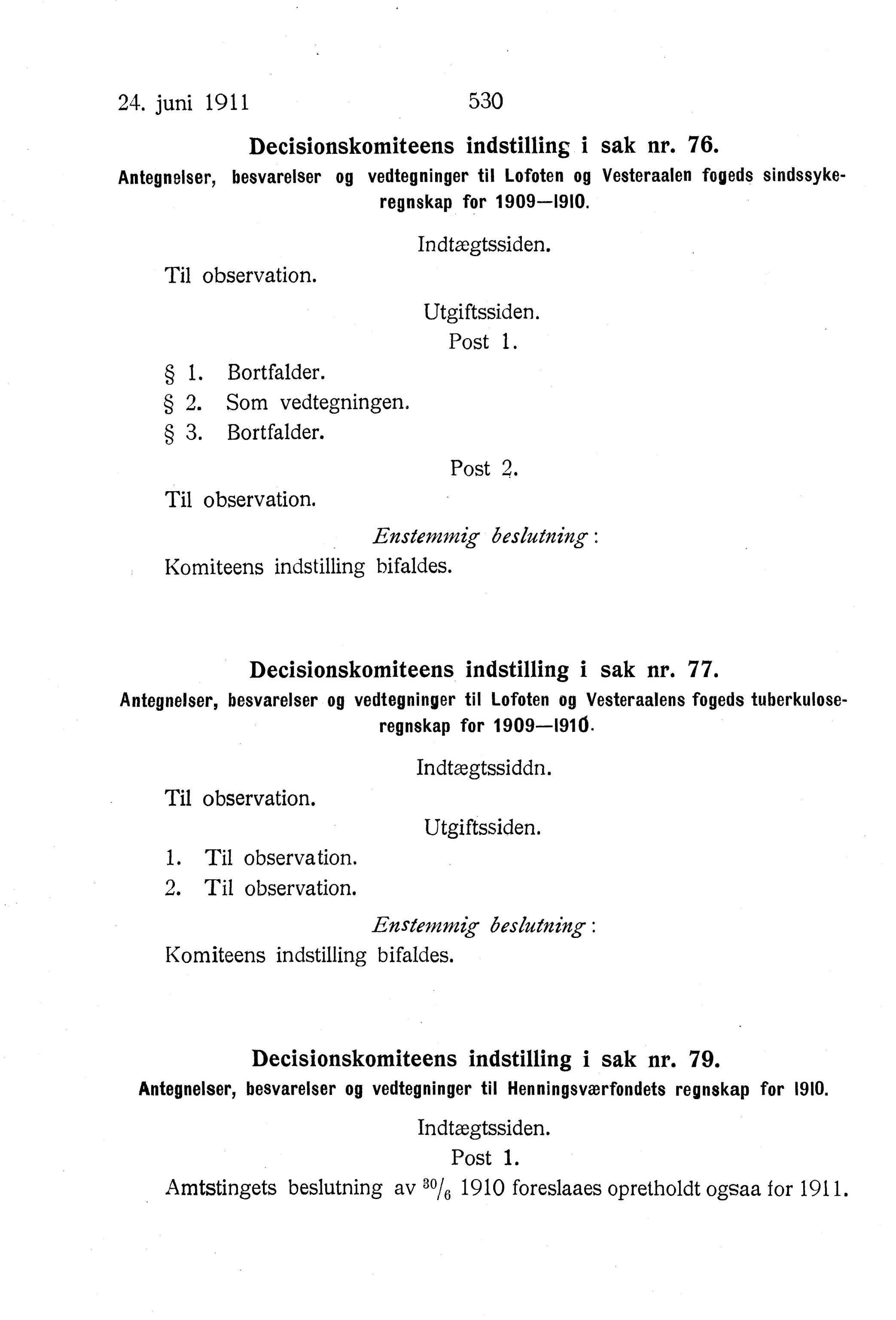 Nordland Fylkeskommune. Fylkestinget, AIN/NFK-17/176/A/Ac/L0034: Fylkestingsforhandlinger 1911, 1911