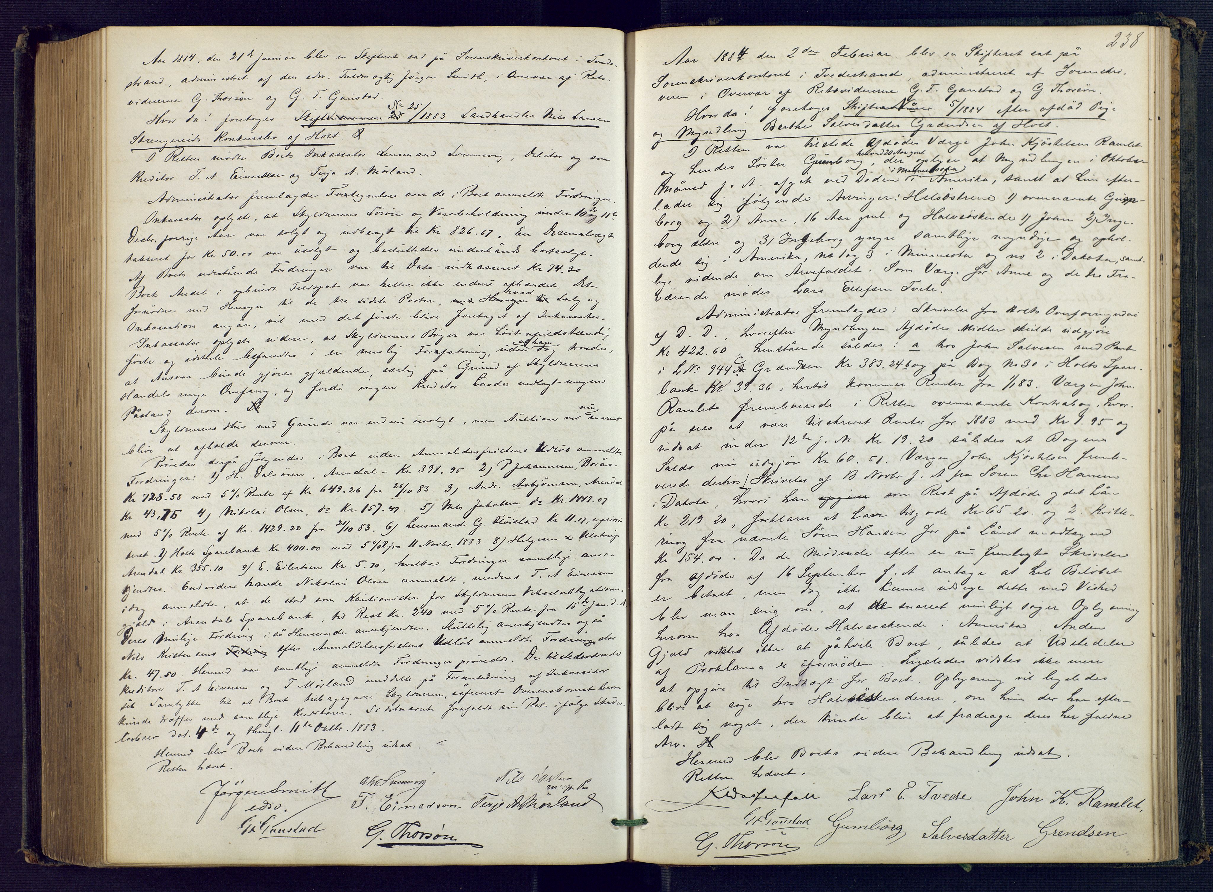 Holt sorenskriveri, AV/SAK-1221-0002/H/Hc/L0016: Skiftebehandlingsprotokoll nr. 7, 1879-1885, s. 237b-238a
