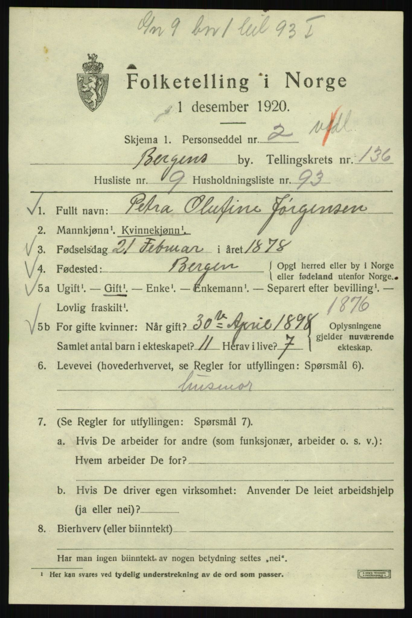 SAB, Folketelling 1920 for 1301 Bergen kjøpstad, 1920, s. 229642