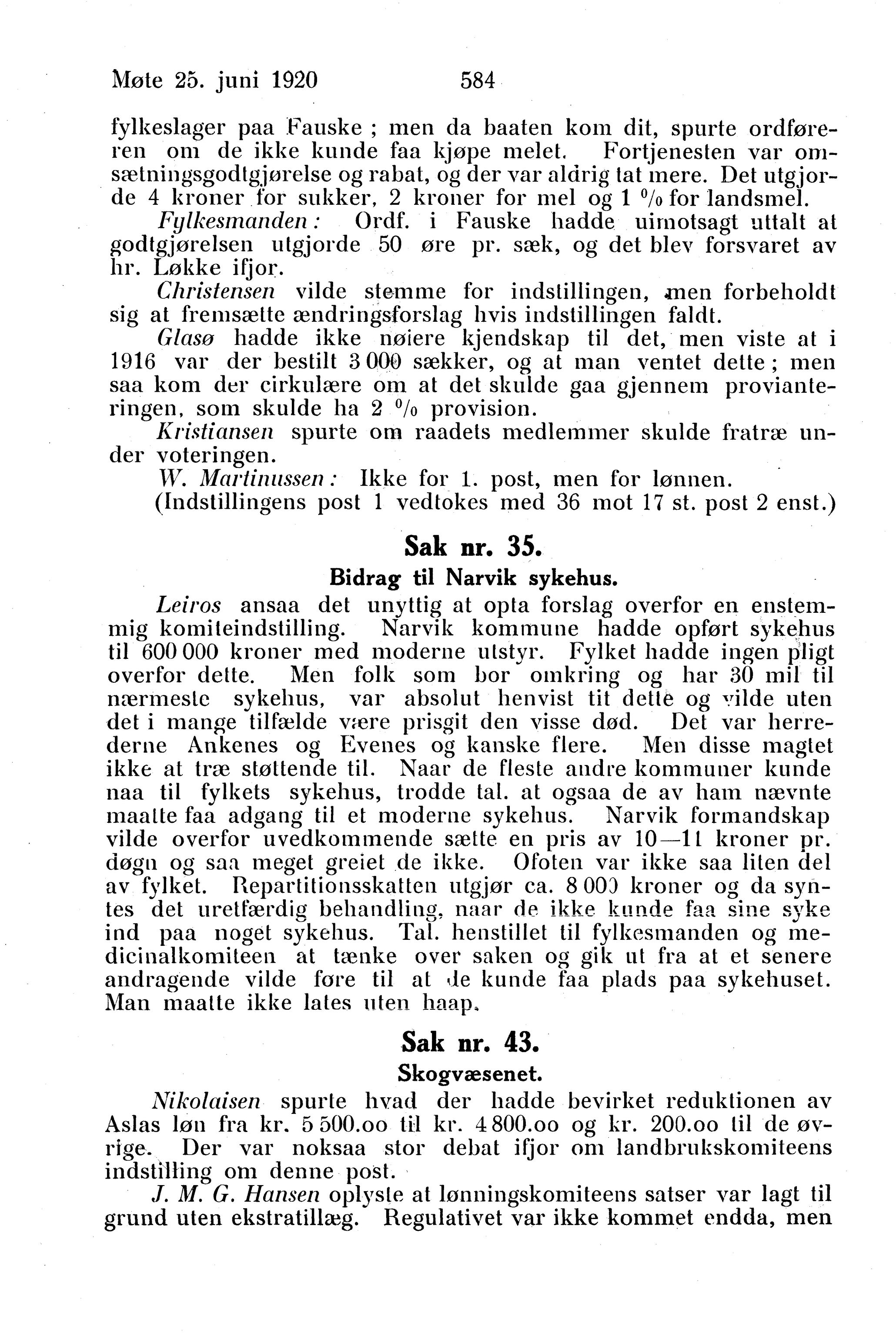 Nordland Fylkeskommune. Fylkestinget, AIN/NFK-17/176/A/Ac/L0043: Fylkestingsforhandlinger 1920, 1920