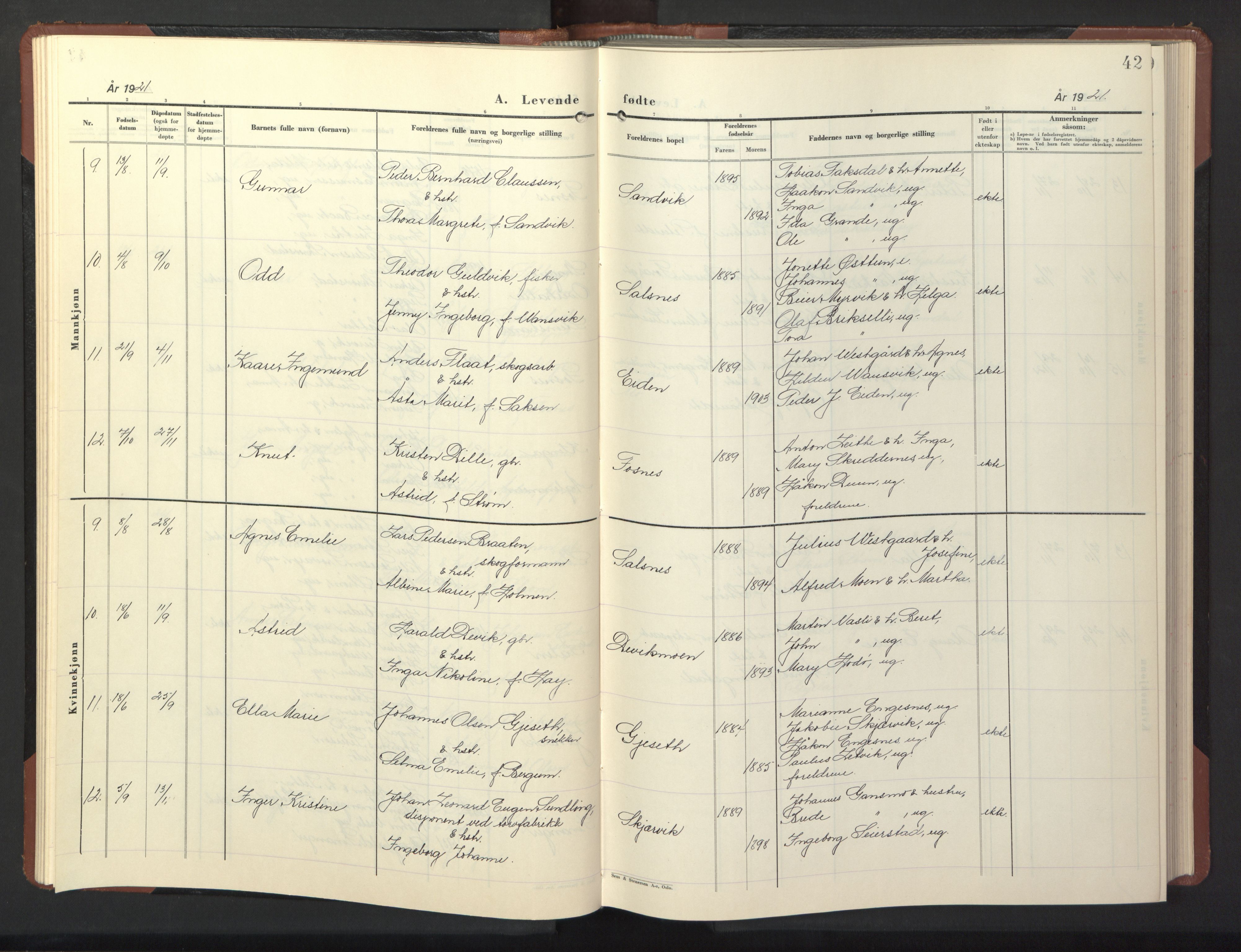 Ministerialprotokoller, klokkerbøker og fødselsregistre - Nord-Trøndelag, AV/SAT-A-1458/773/L0625: Klokkerbok nr. 773C01, 1910-1952, s. 42