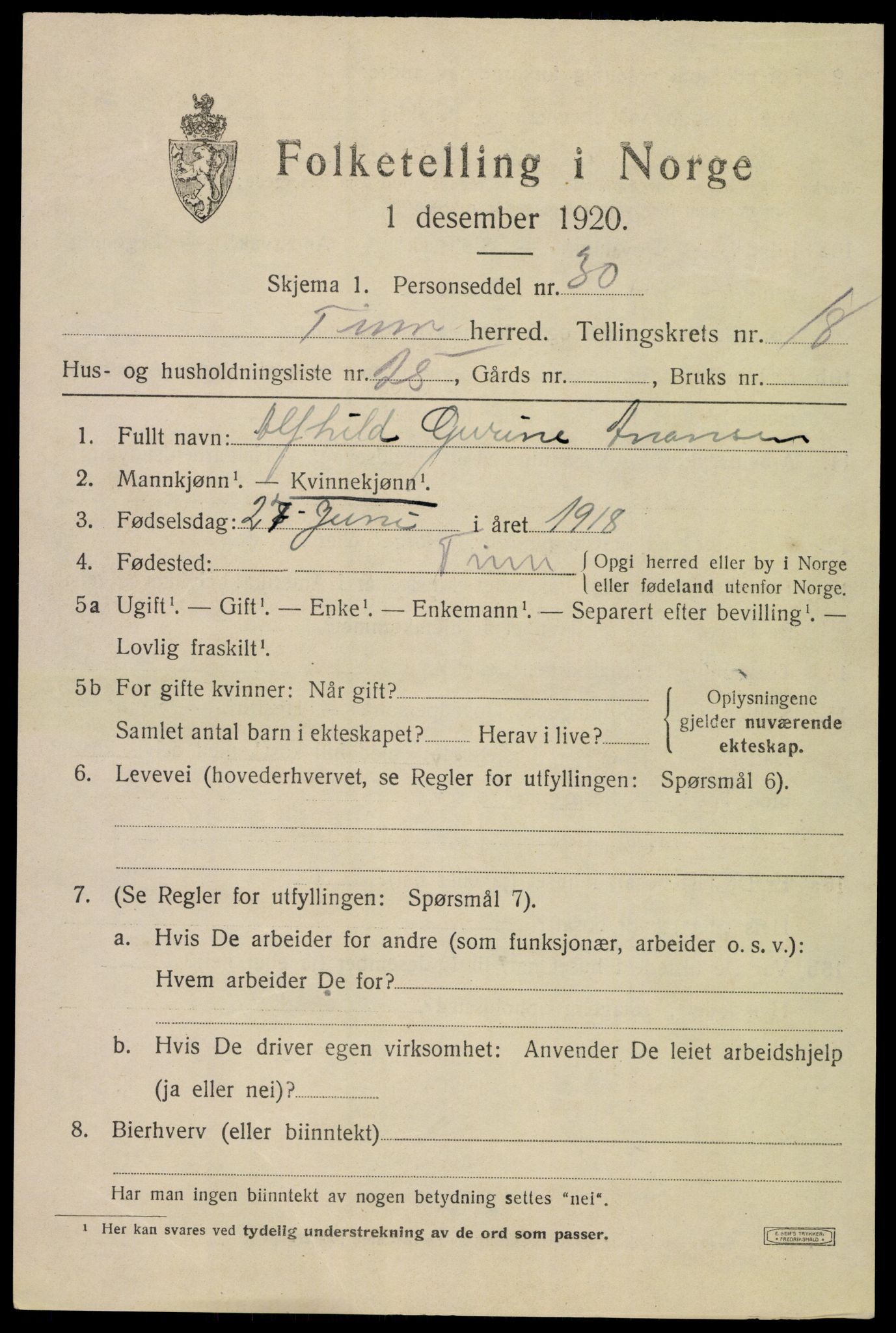 SAKO, Folketelling 1920 for 0826 Tinn herred, 1920, s. 24324