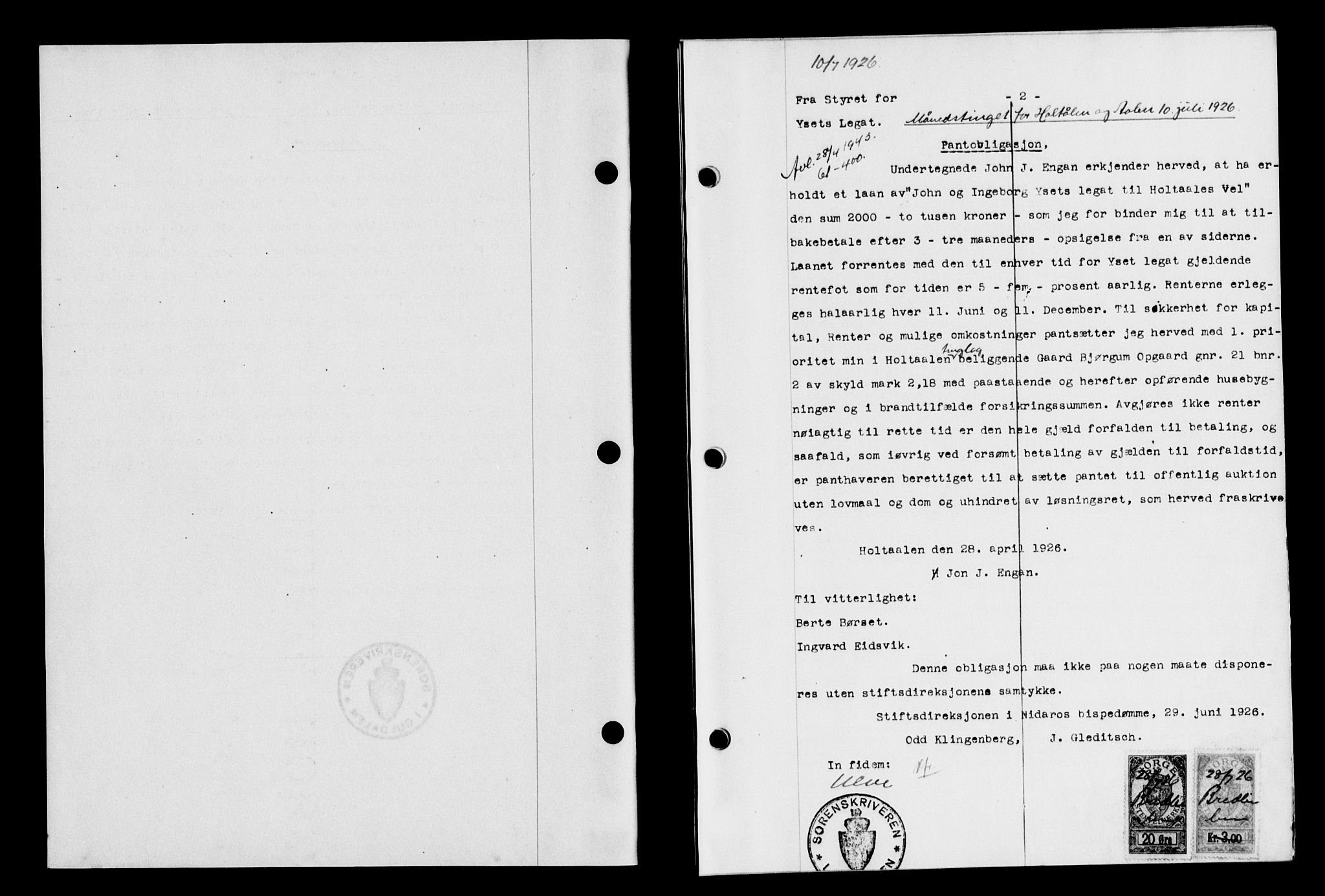 Gauldal sorenskriveri, SAT/A-0014/1/2/2C/L0035: Pantebok nr. 36, 1926-1927, s. 2, Tingl.dato: 10.07.1926
