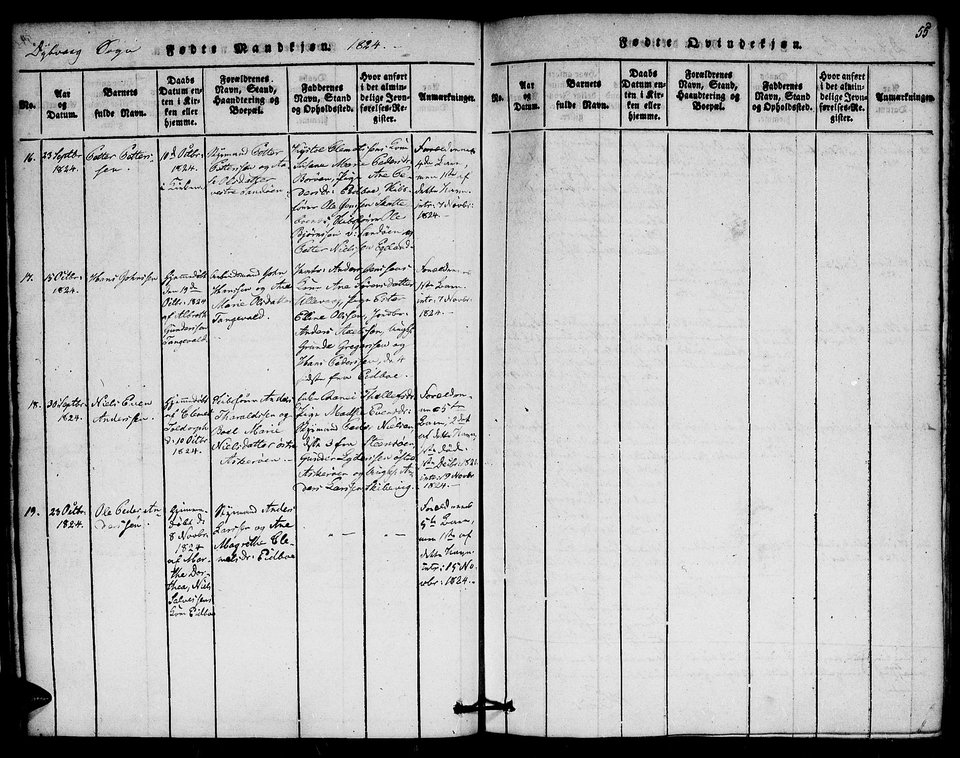 Dypvåg sokneprestkontor, AV/SAK-1111-0007/F/Fa/Faa/L0003: Ministerialbok nr. A 3 /1, 1817-1824, s. 55