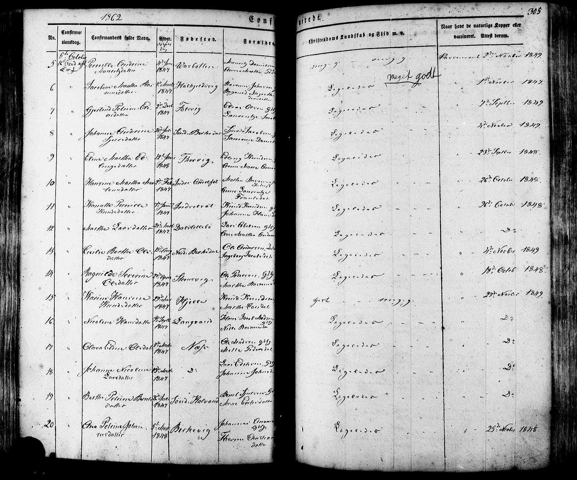 Ministerialprotokoller, klokkerbøker og fødselsregistre - Møre og Romsdal, AV/SAT-A-1454/511/L0140: Ministerialbok nr. 511A07, 1851-1878, s. 305