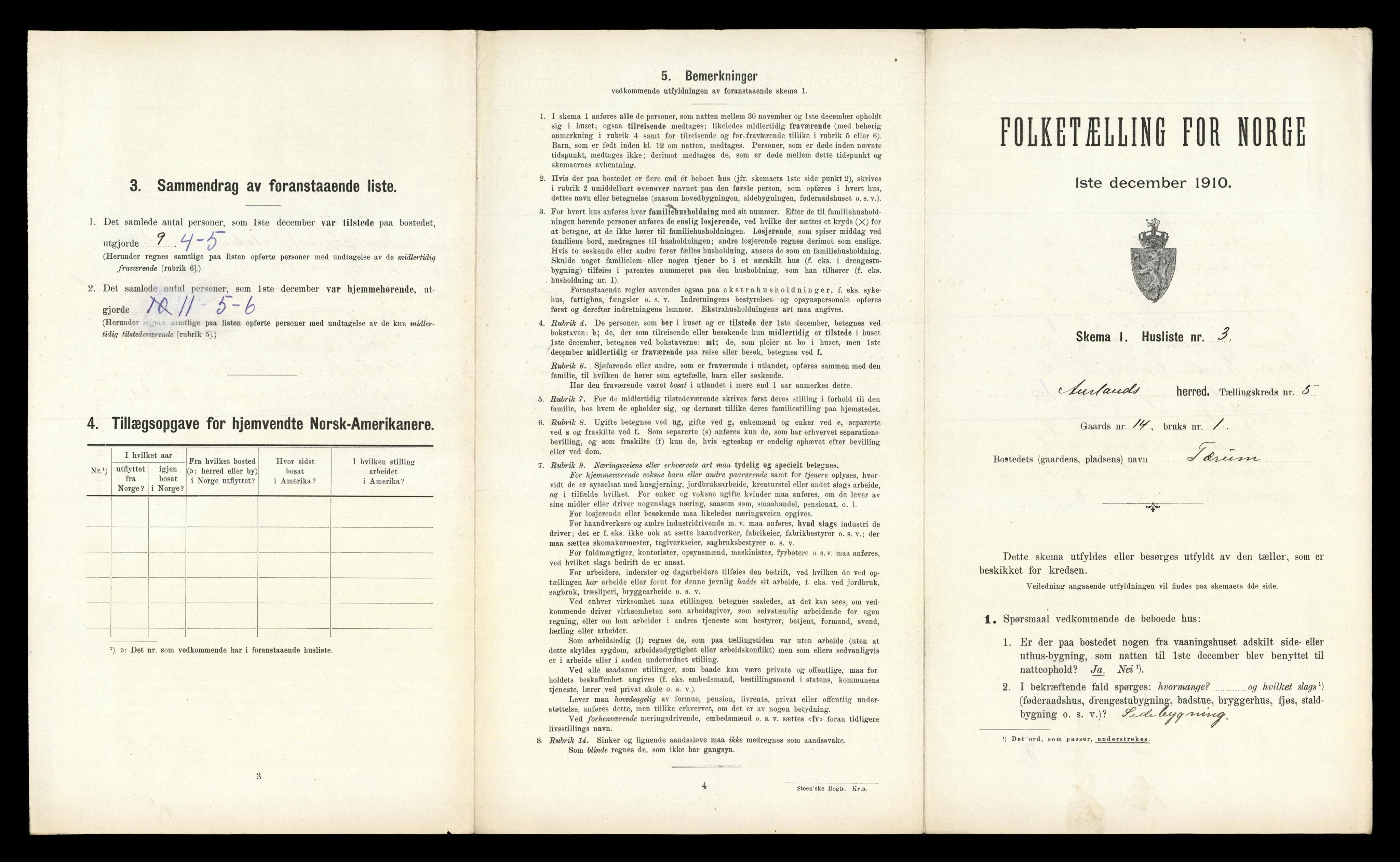 RA, Folketelling 1910 for 1421 Aurland herred, 1910, s. 449