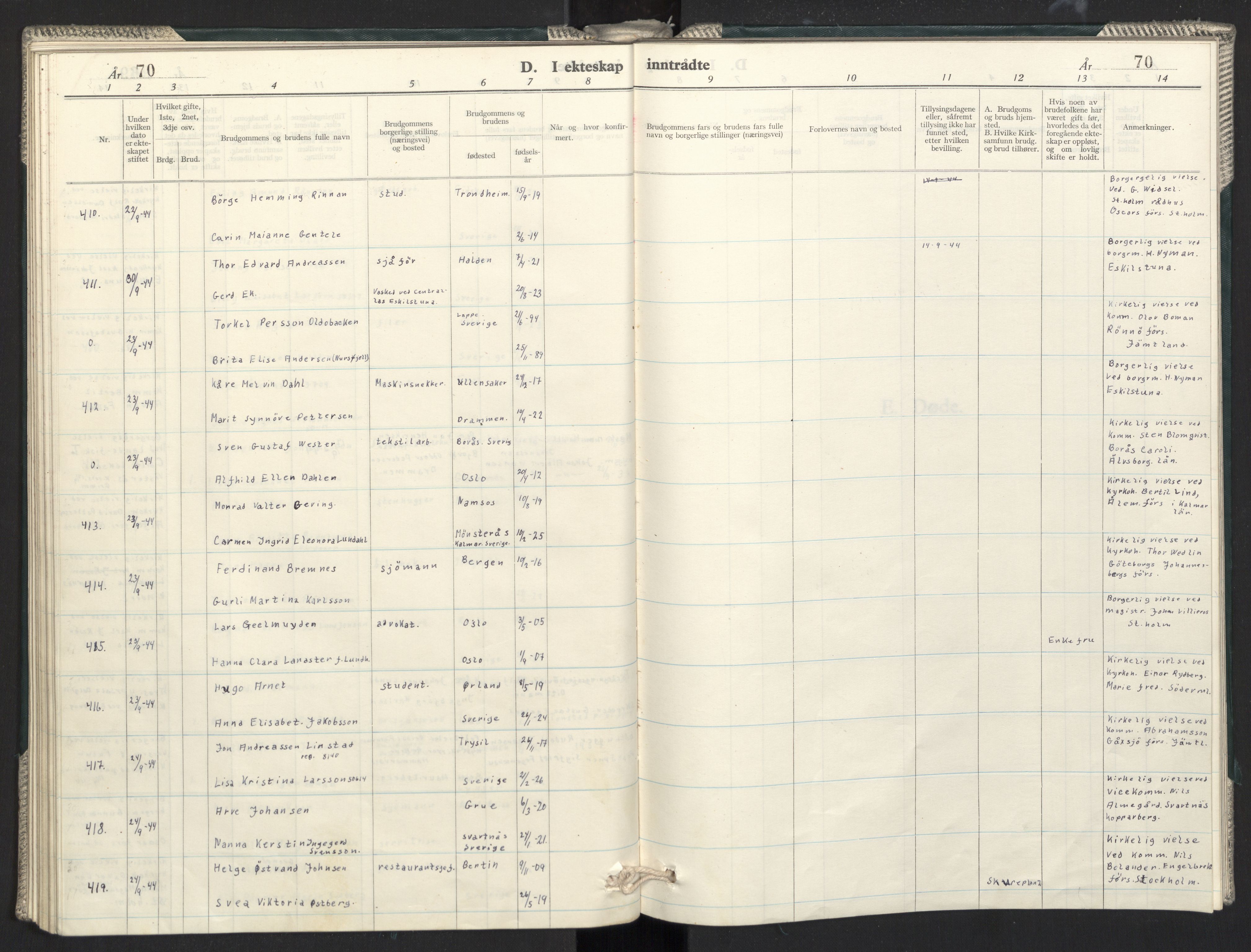 Prestekontoret i Sverige under okkupasjonen Kirkebøker, SAO/A-11045/F/L0002: Ministerialbok nr. 2, 1944-1944, s. 70