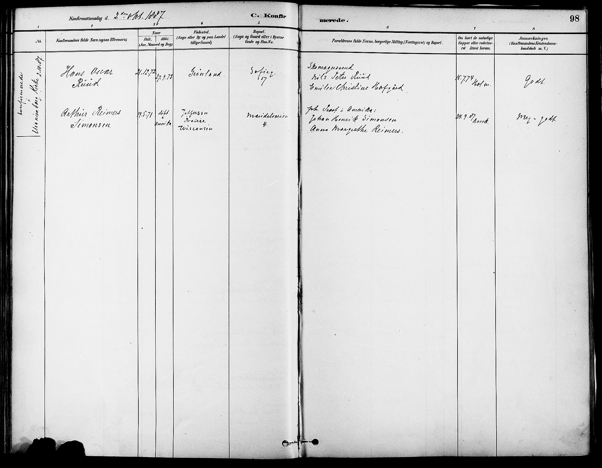 Gamle Aker prestekontor Kirkebøker, AV/SAO-A-10617a/F/L0007: Ministerialbok nr. 7, 1882-1890, s. 98