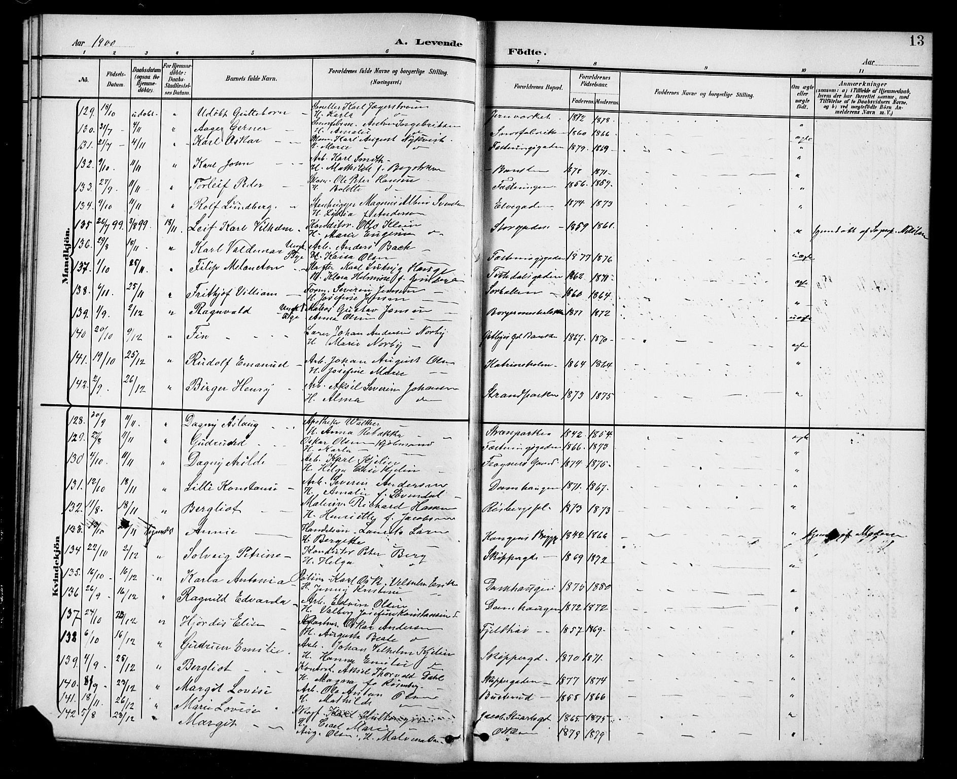Halden prestekontor Kirkebøker, AV/SAO-A-10909/G/Ga/L0010: Klokkerbok nr. 10, 1900-1923, s. 13