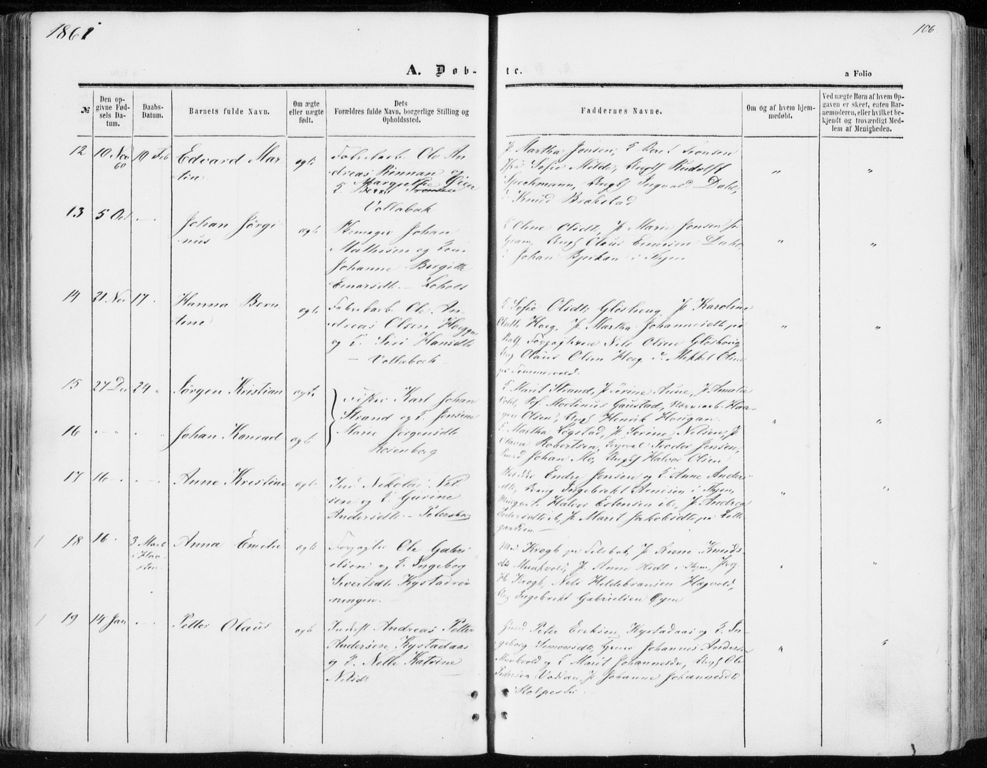 Ministerialprotokoller, klokkerbøker og fødselsregistre - Sør-Trøndelag, SAT/A-1456/606/L0292: Ministerialbok nr. 606A07, 1856-1865, s. 106